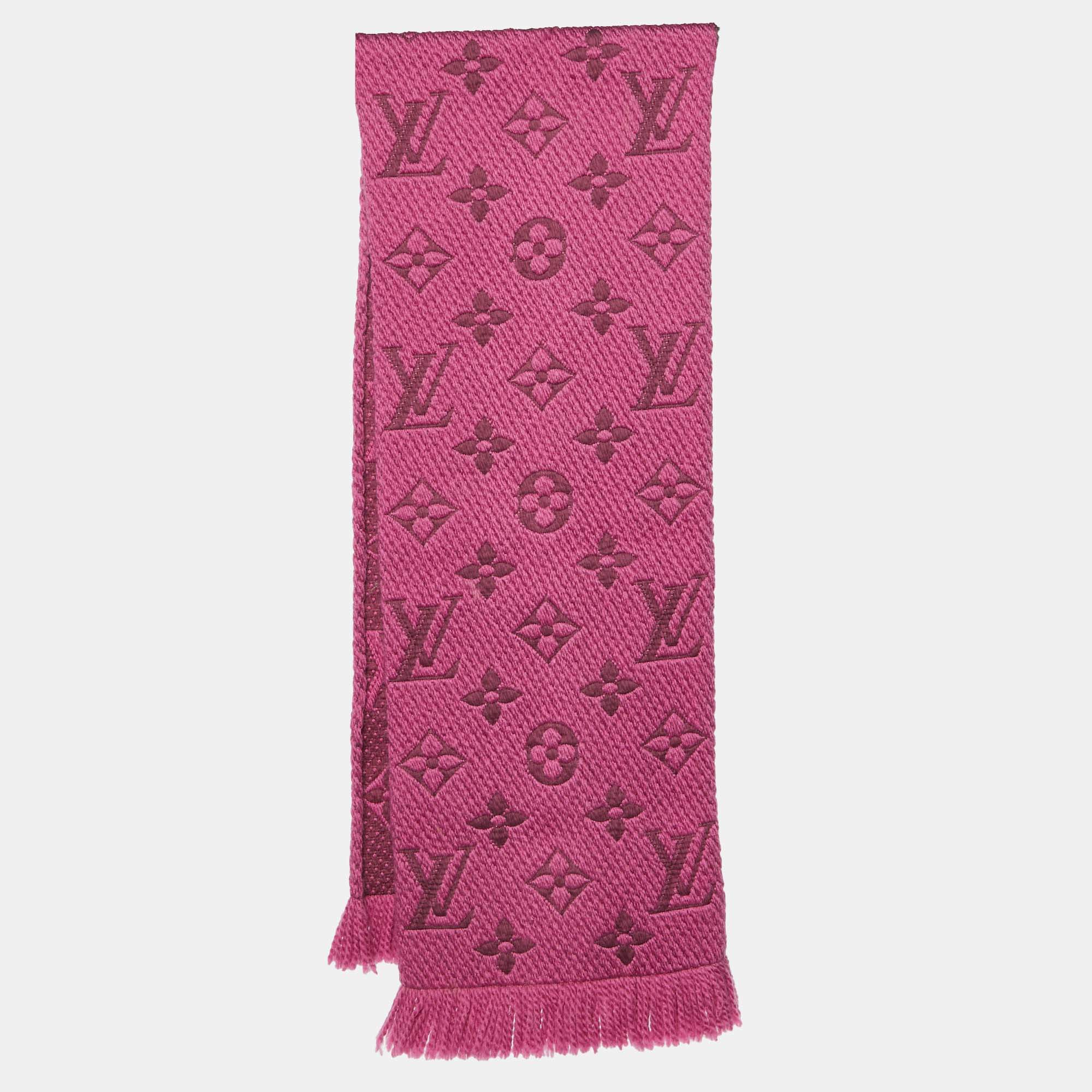 Pre Owned Louis Vuitton Pink Logomania Wool & Silk Scarf