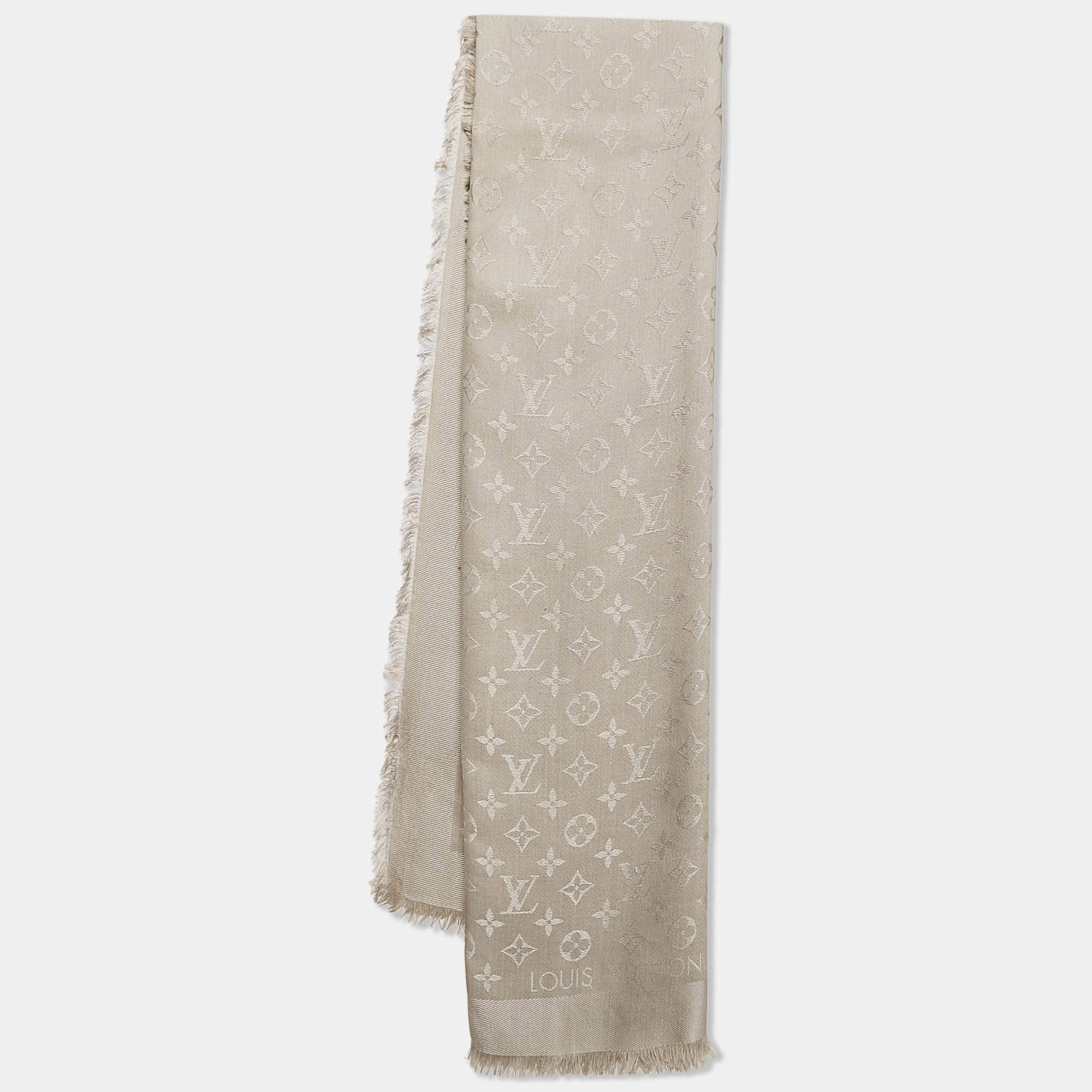 Pre Owned Louis Vuitton Jacquard Silk Monogram Classic Shawl