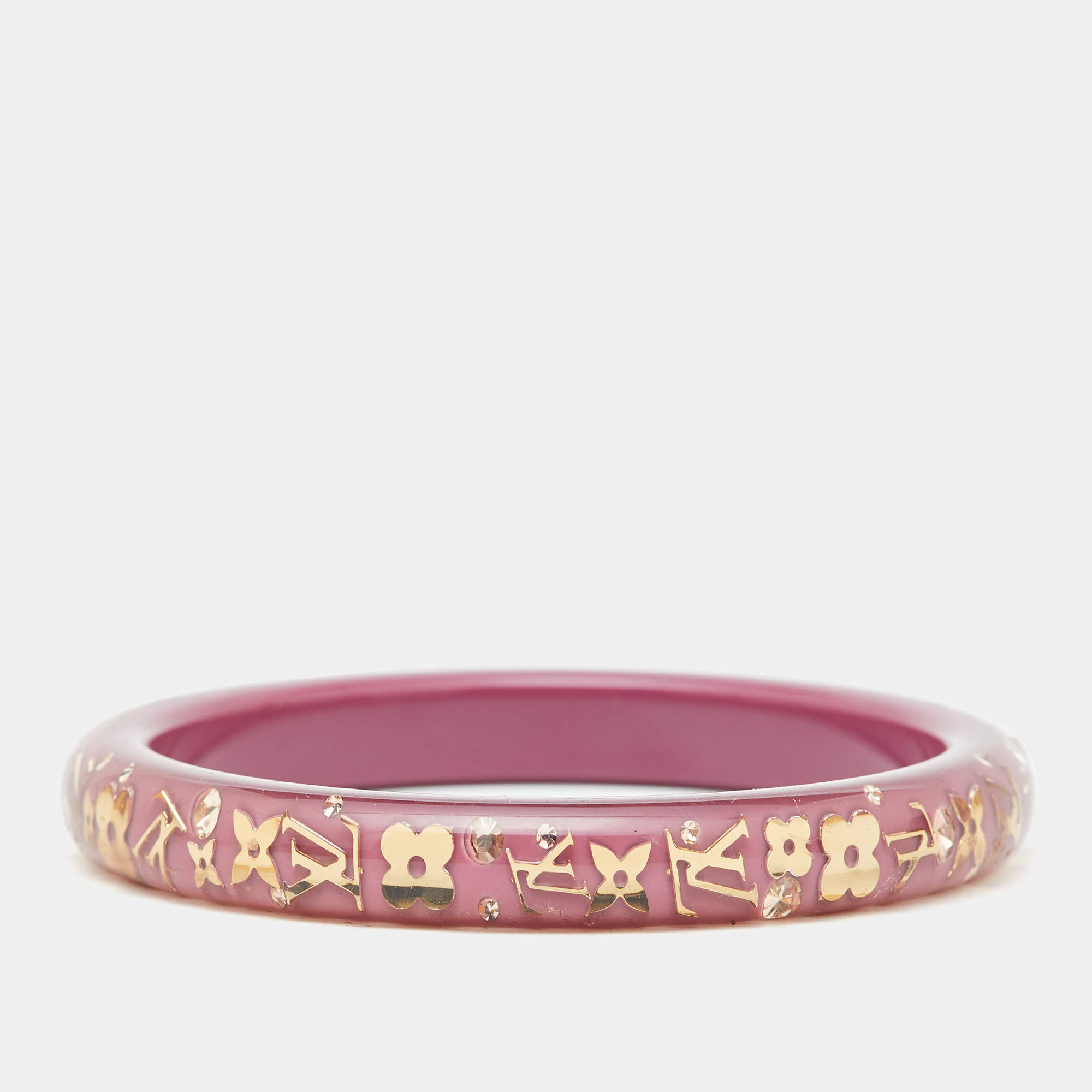 Pre Owned Louis Vuitton  Pink Resin Crystals Gold Tone LV Inclusion Bracelet M