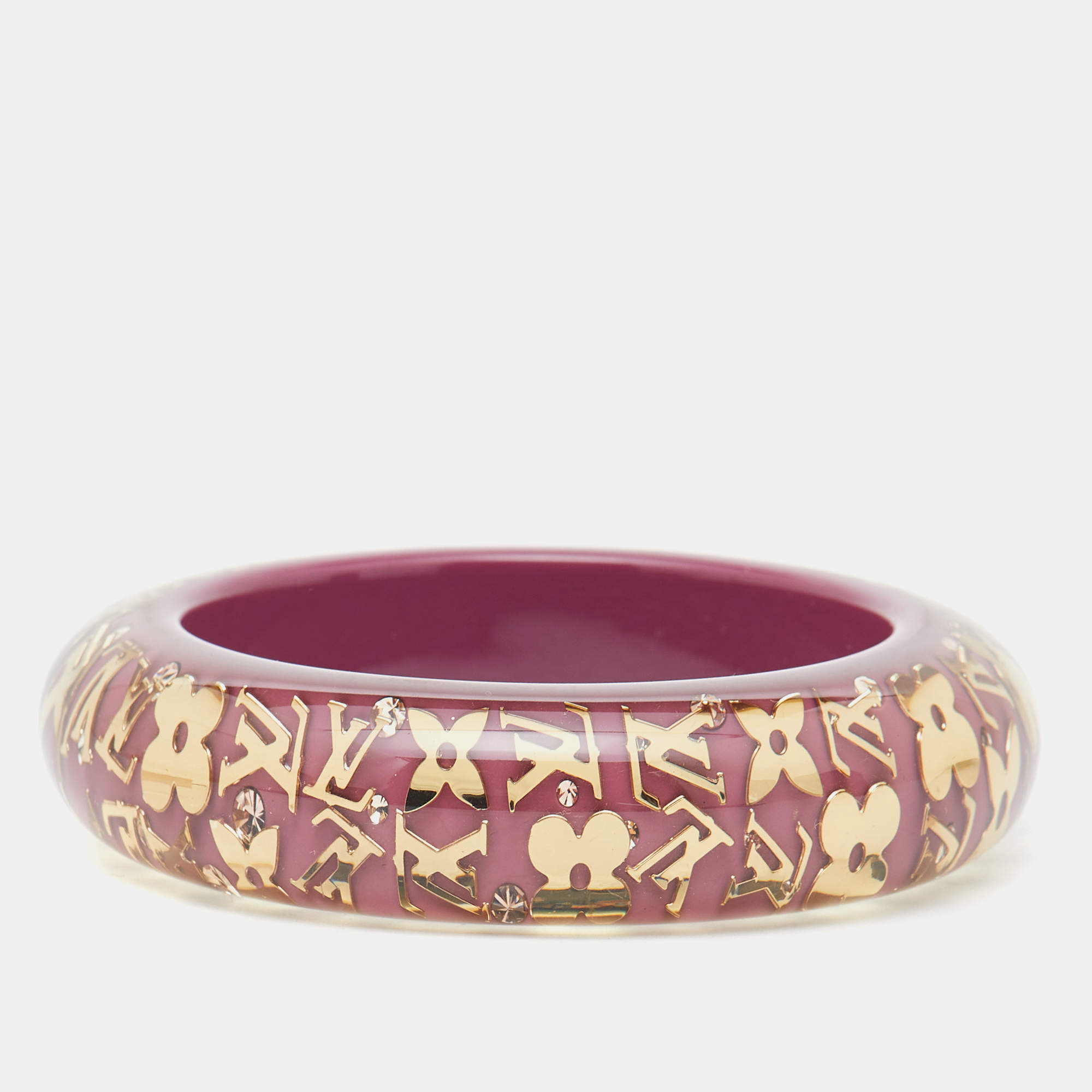 Pre Owned Louis Vuitton Resin Crystals LV Inclusion Gold Tone Bangle Bracelet 