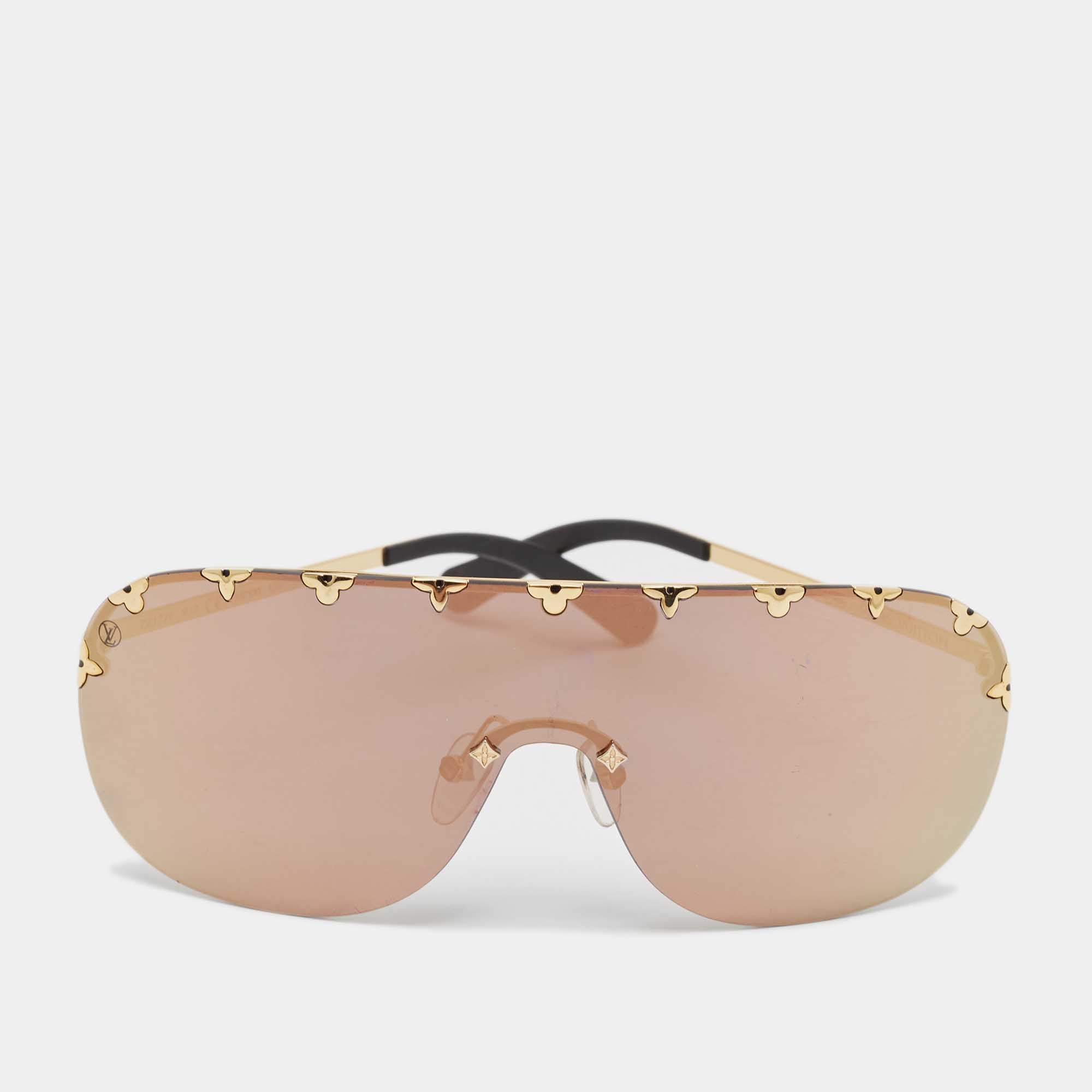 Louis Vuitton Black/Gold Tone Mirrored Rain Z2377E Shield Sunglasses