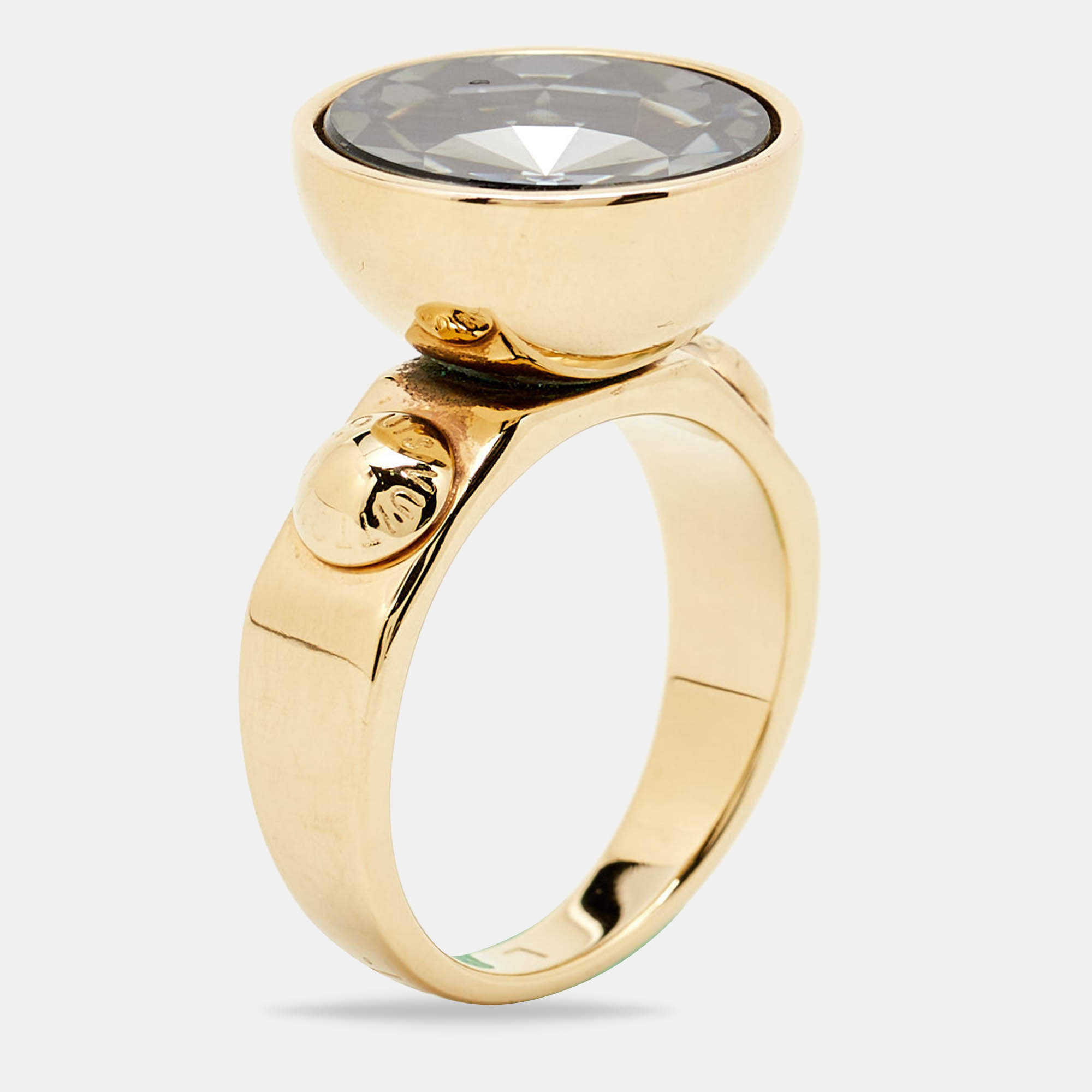 Louis Vuitton Crystals Gold Tone Ring Size 55