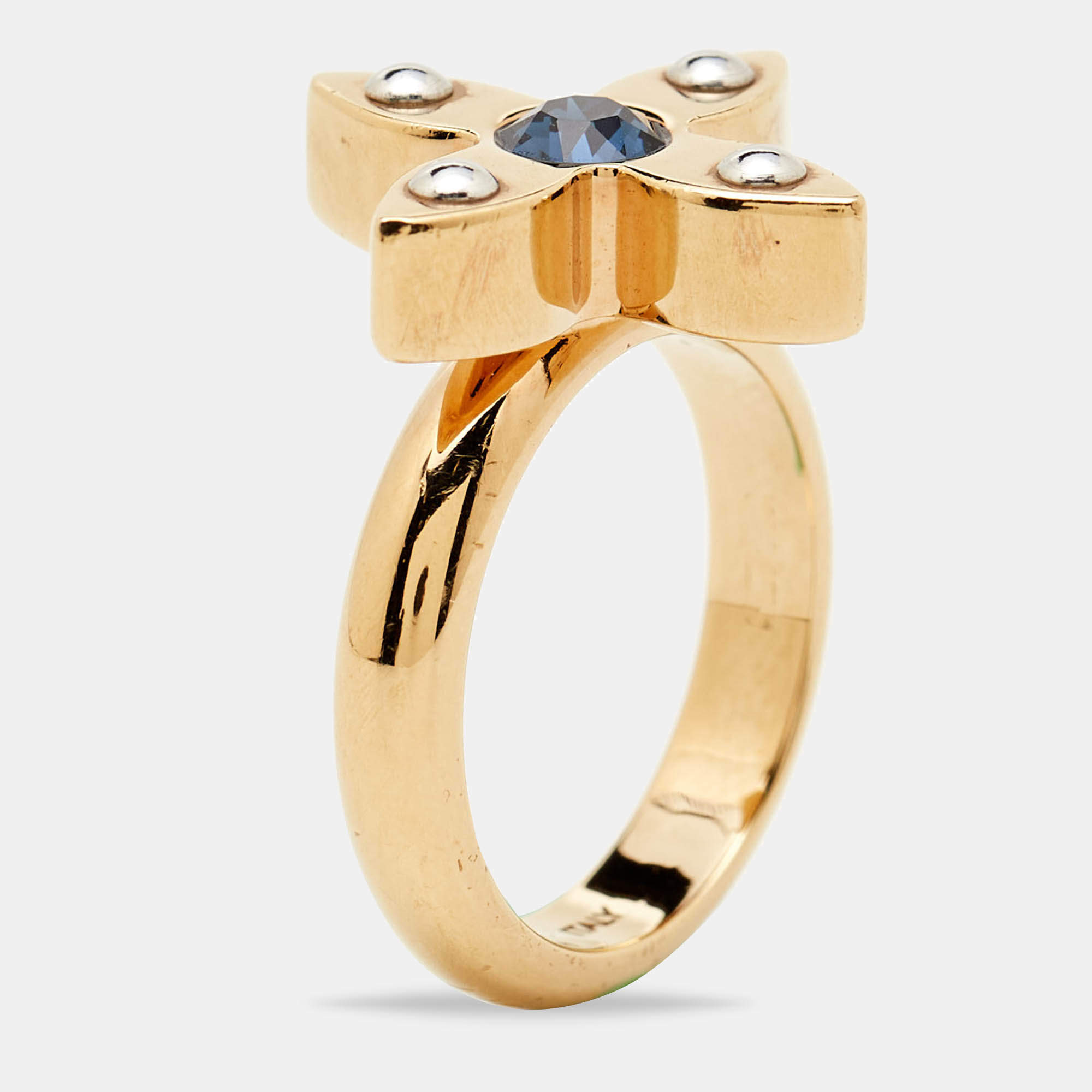 Louis Vuitton Love Letters Crystals Two Tone Gold Ring Size 53