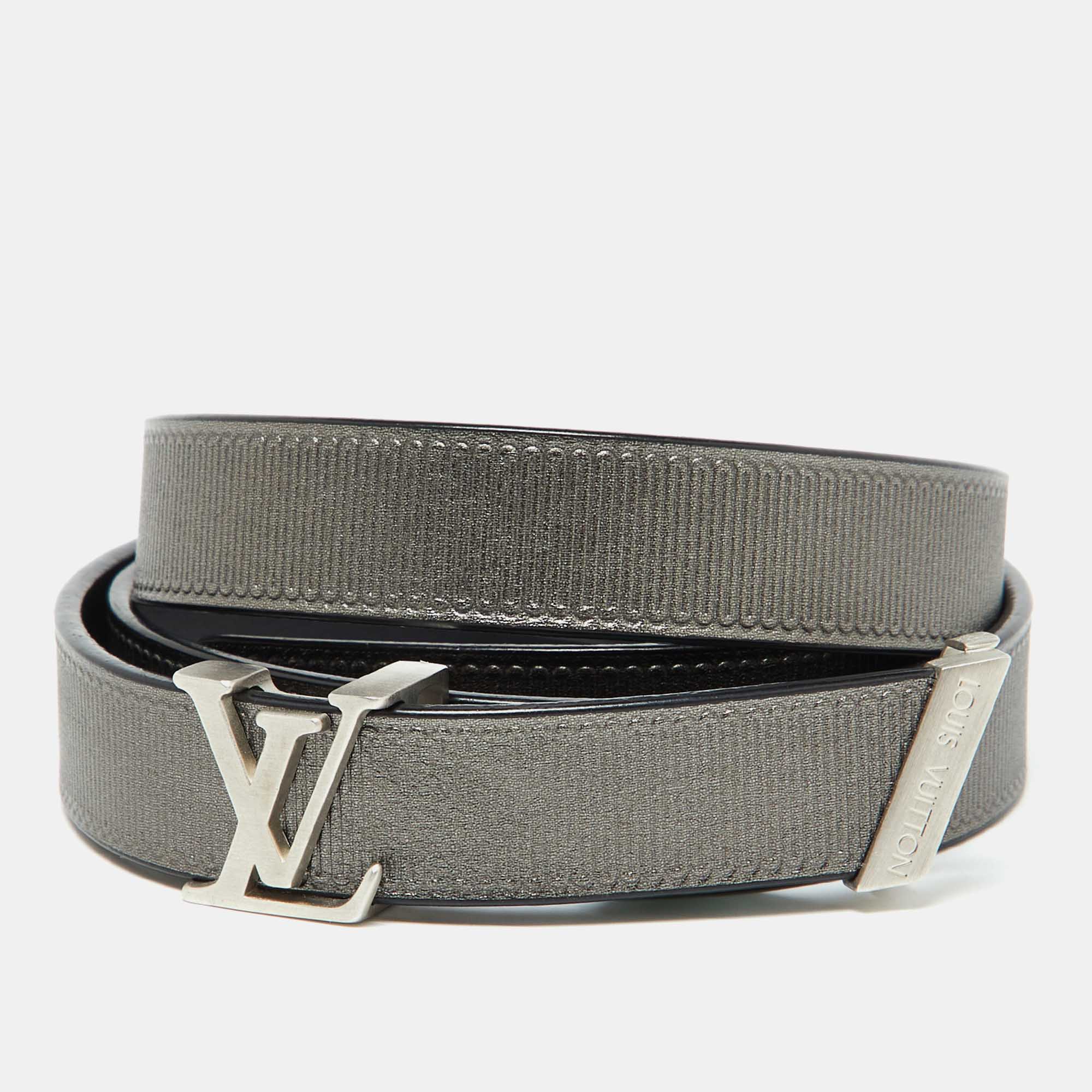 Pre Owned Louis Vuitton Grey/Black Leather LV Initiales 20MM Belt 80 CM
