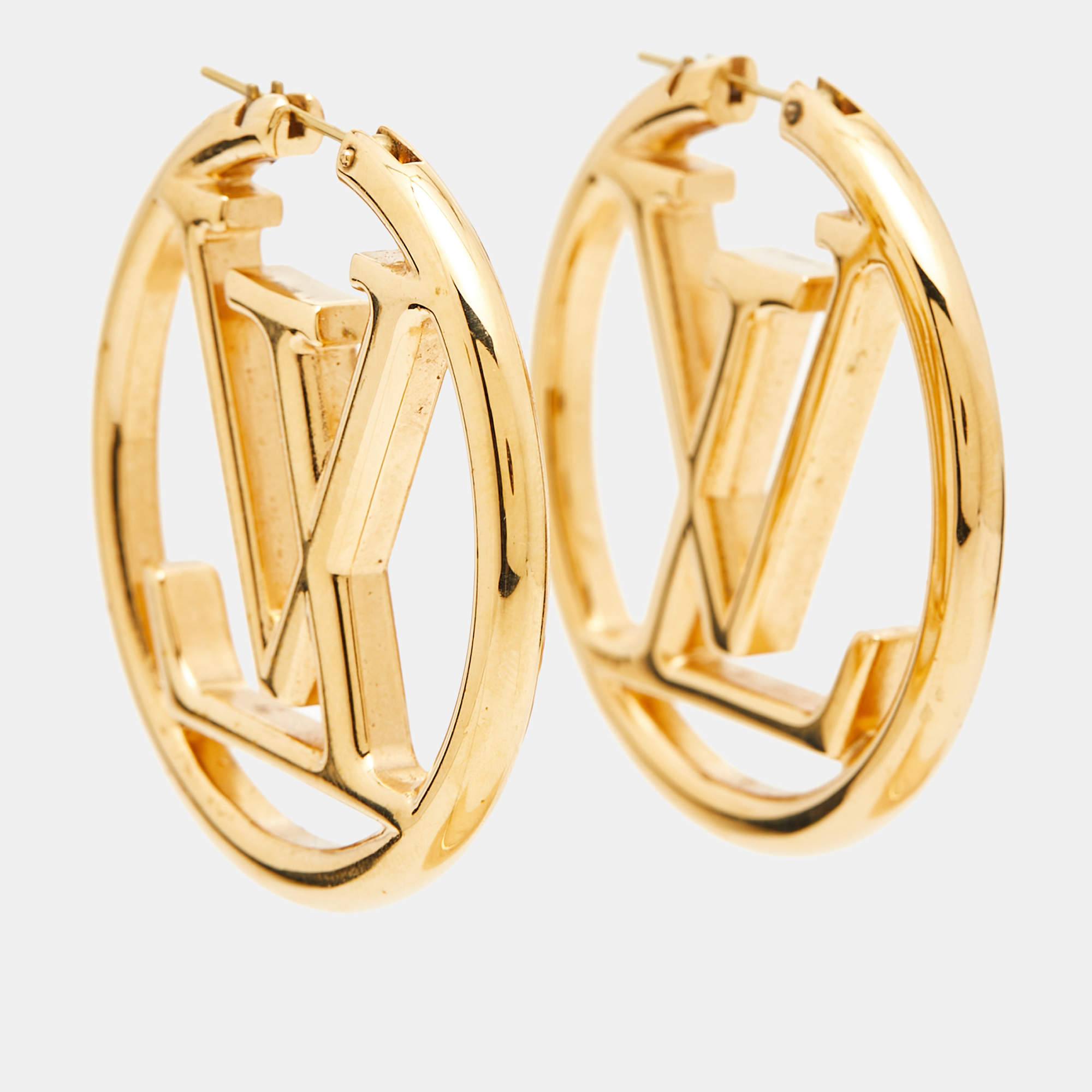 Pre Owned Louis Vuitton Louise Gold Tone Hoop Earrings