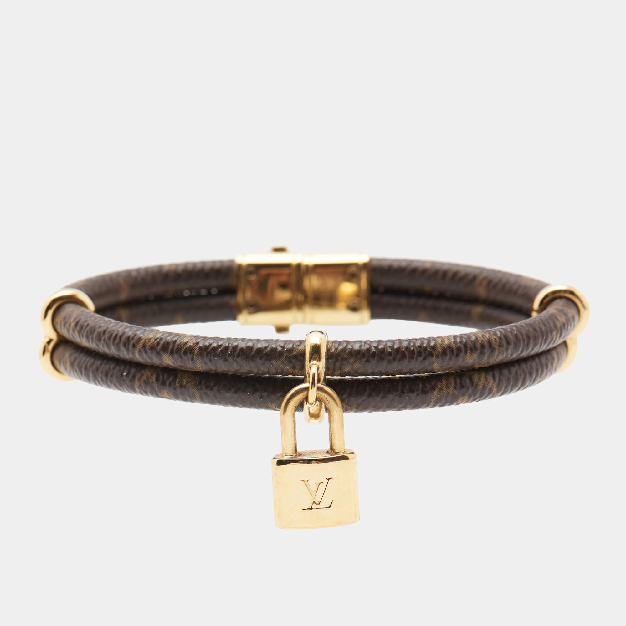 مملوكة مسبقًا Louis Vuitton Keep It Twice Brown Monogram Canvas Gold Tone Metal Bracelet