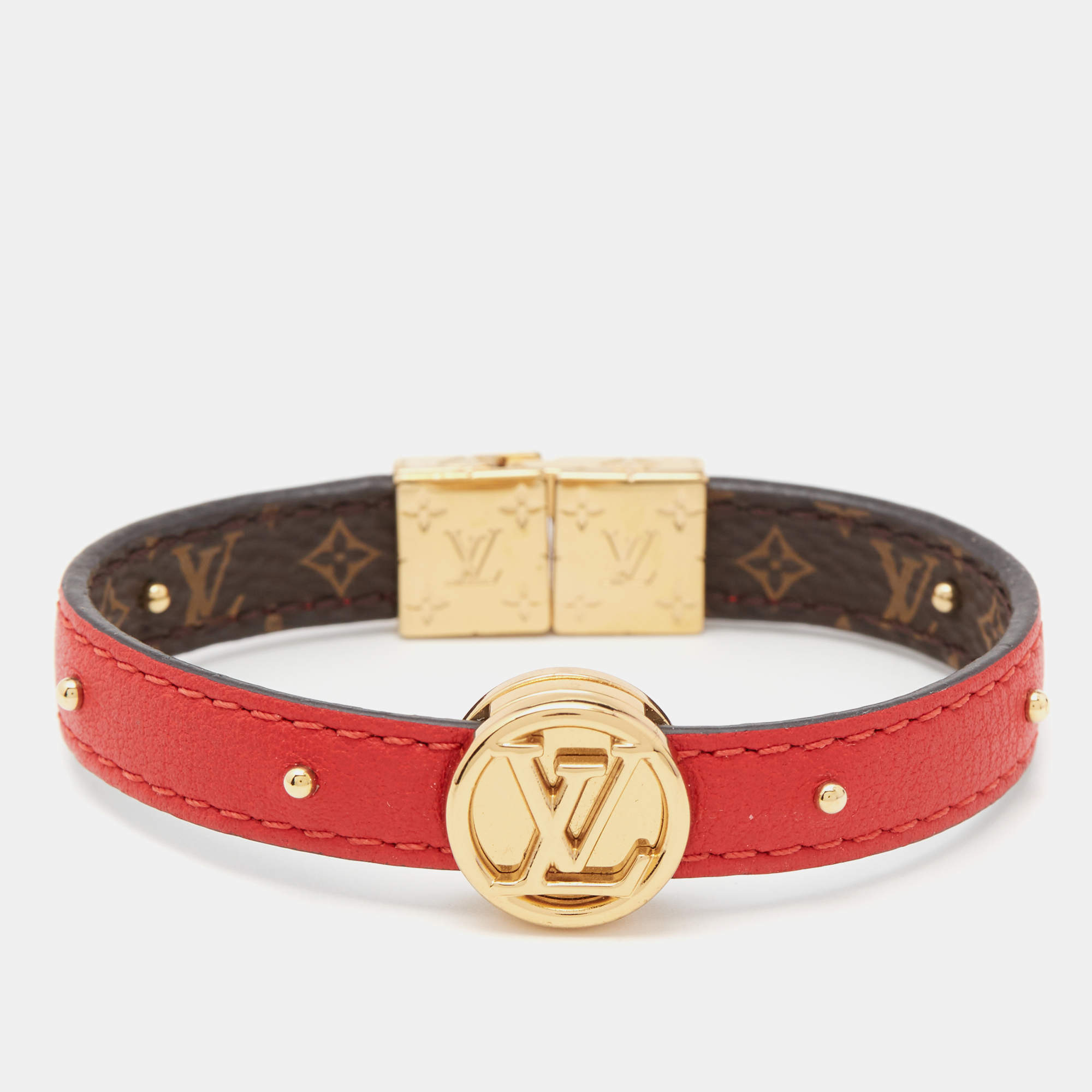 Pre Owned Louis Vuitton LV Monogram Circle Gold Tone Reversible Bracelet