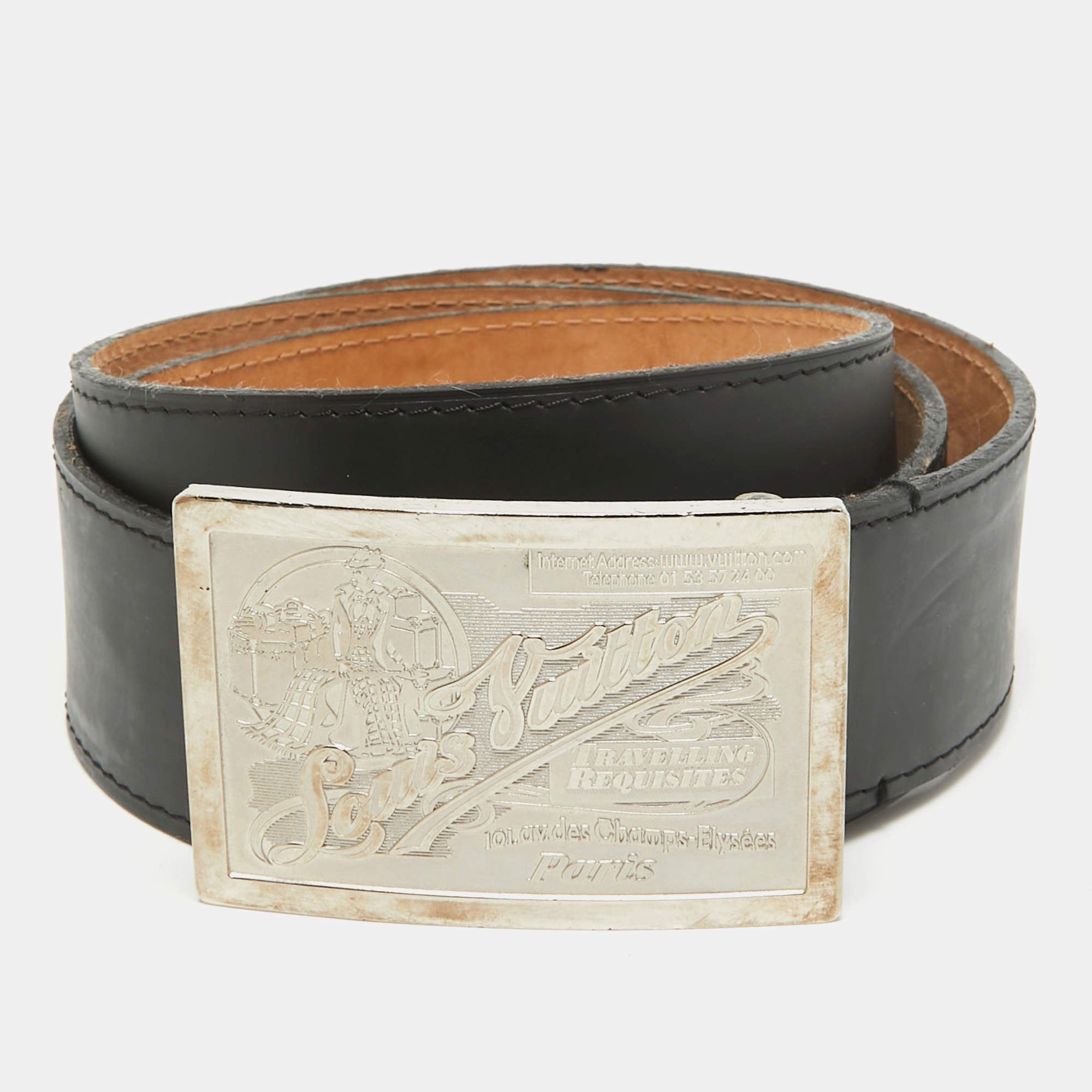 Louis Vuitton Black Leather Travelling Requisites Belt 95 CM