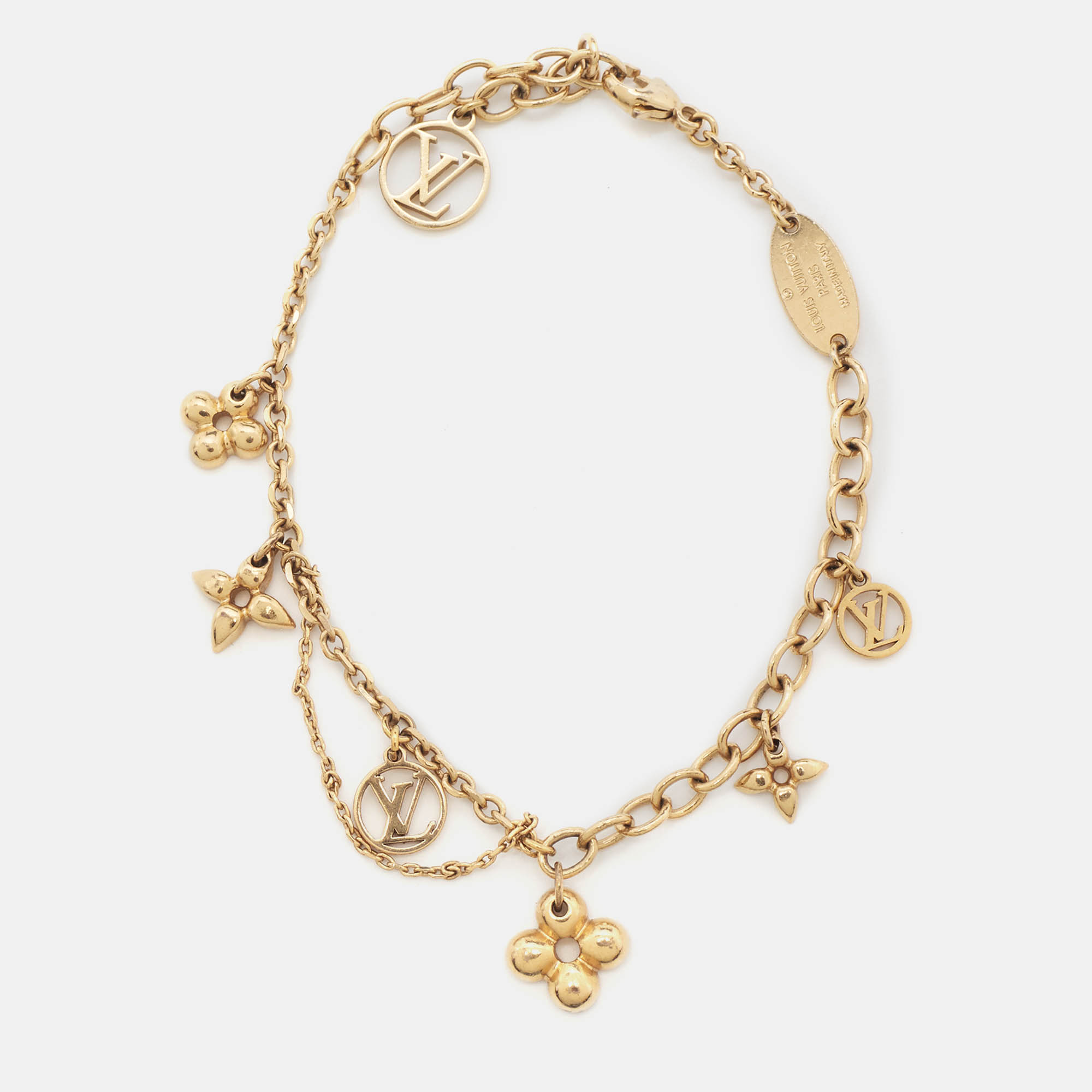 Pre Owned Louis Vuitton Blooming Supple Gold Tone Charm Bracelet
