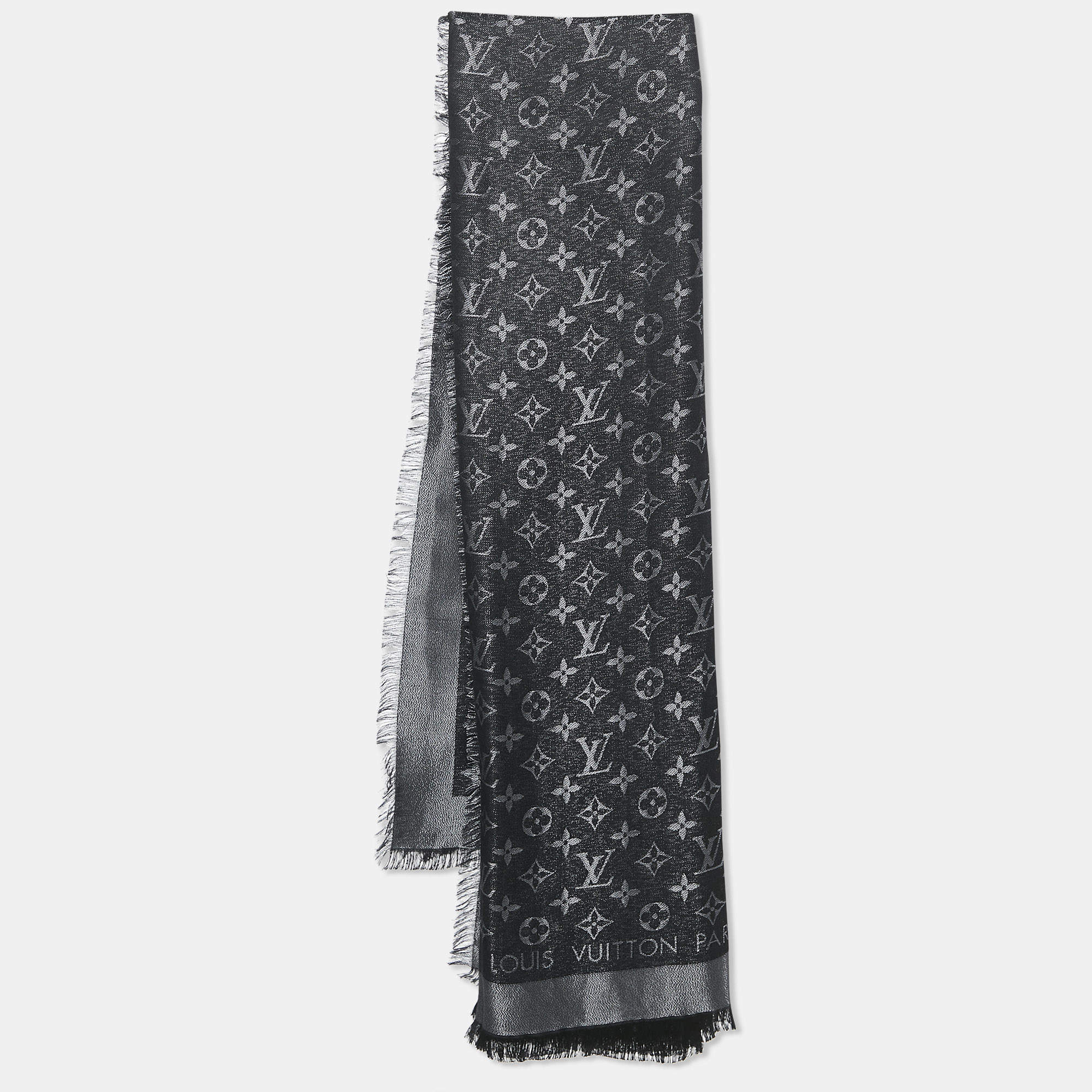 Pre Owned Louis Vuitton Black/Silver Silk Blend Monogram Shine Shawl