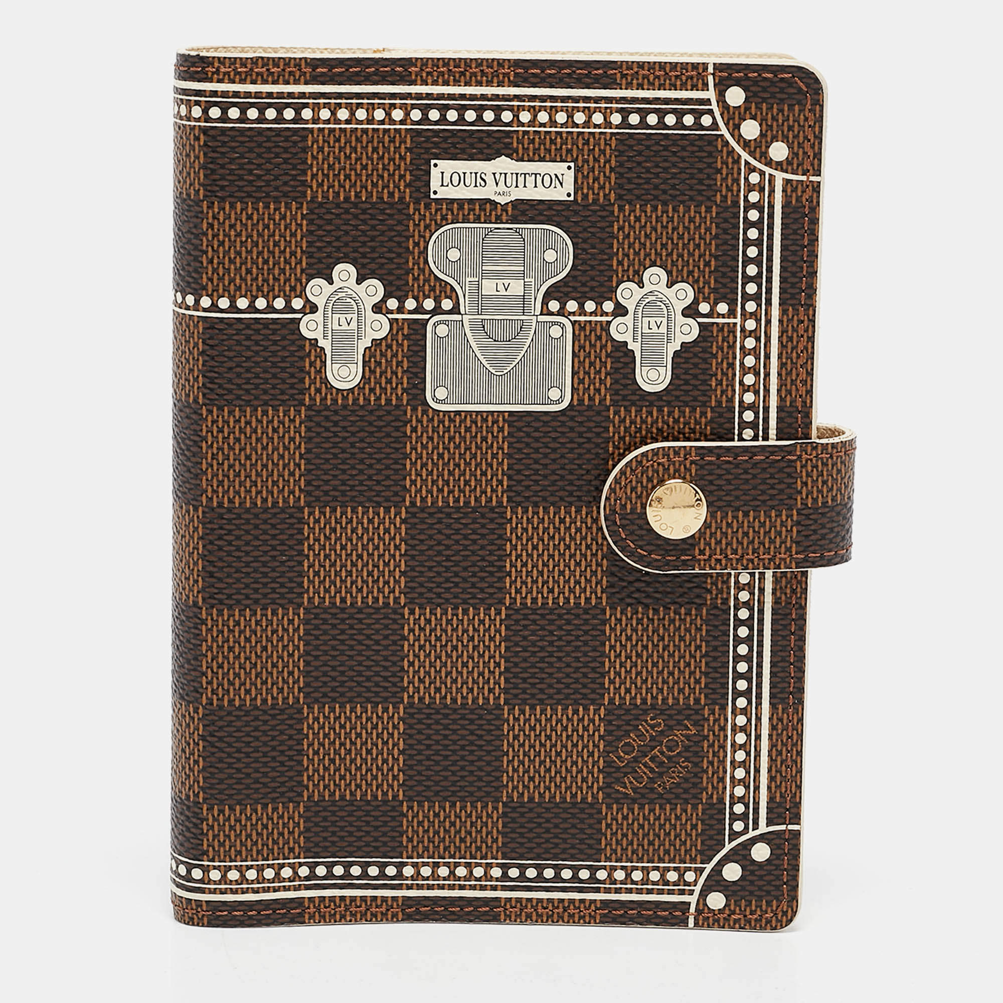 Pre Owned Louis Vuitton Damier Ebene Trunk Canvas Small Ring Agenda Cover