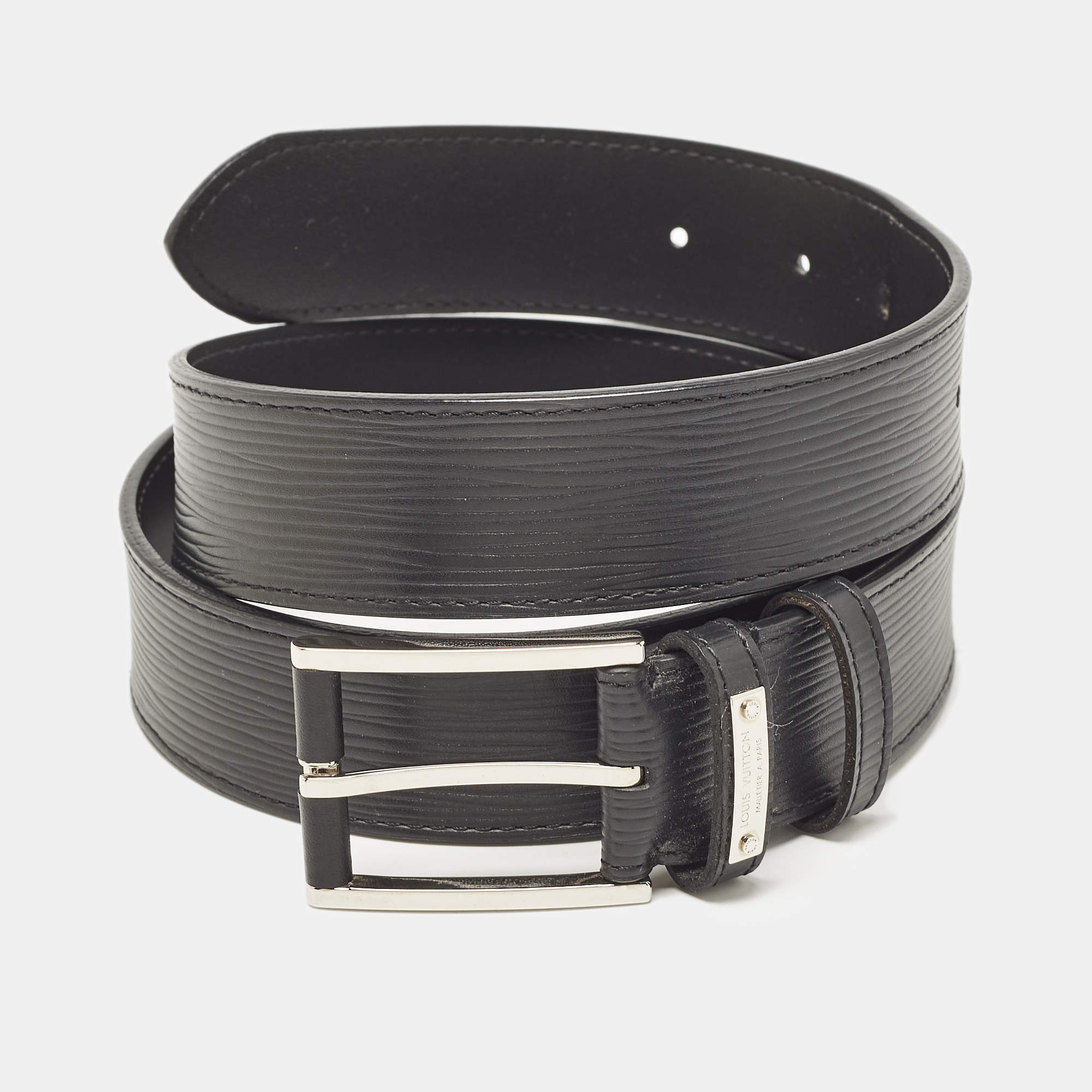 Pre Owned Louis Vuitton Black Epi Leather Legend Buckle Belt 100 CM