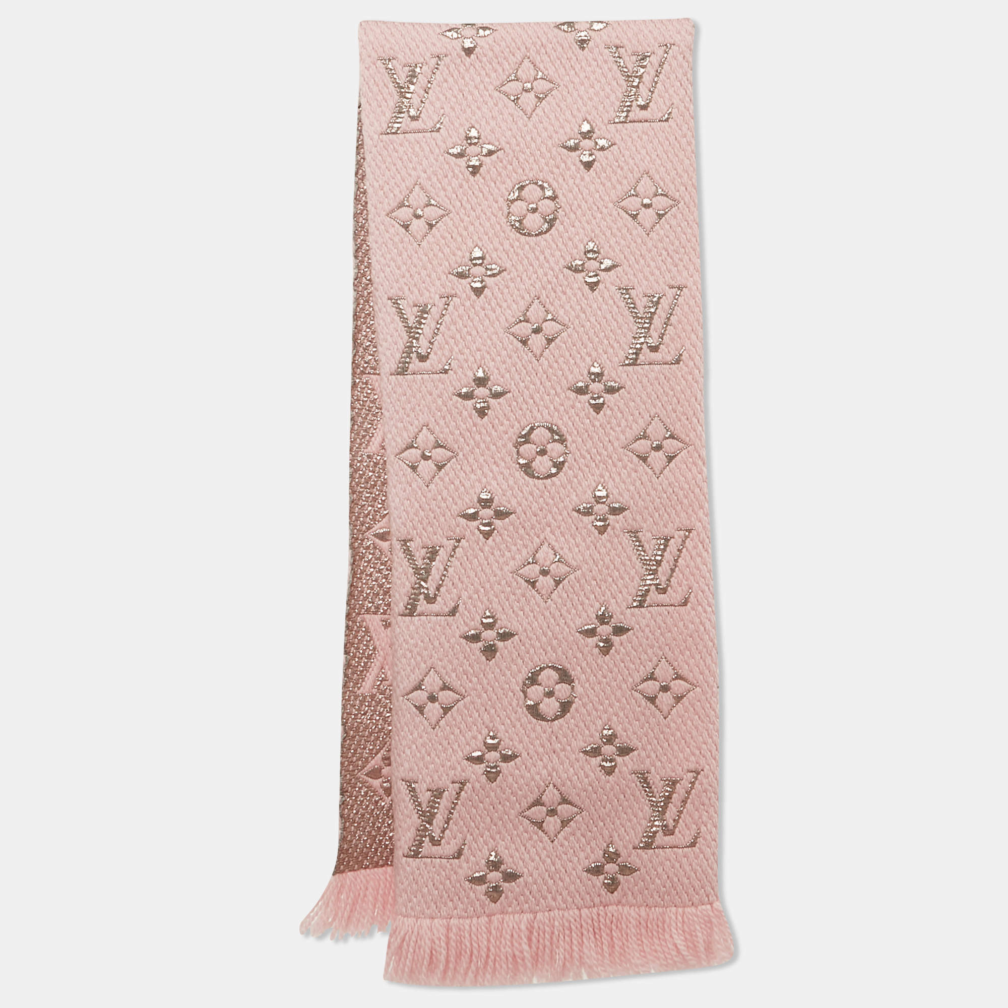 Louis Vuitton Pink Logo Wool and Lurex Jacquard Logomania Shine Scarf