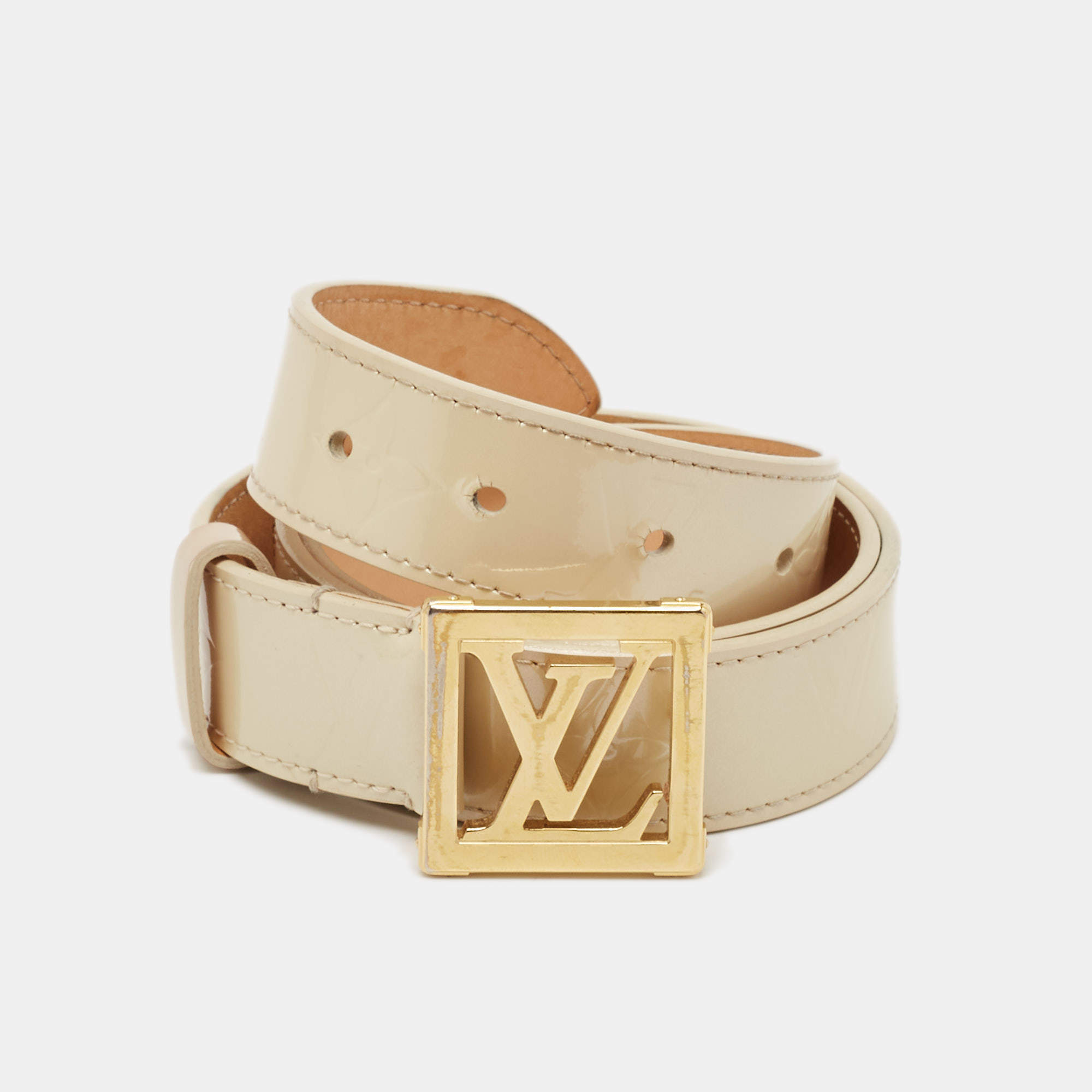 Louis Vuitton Blanc Corail Monogram Vernis LV Frame Belt 85CM