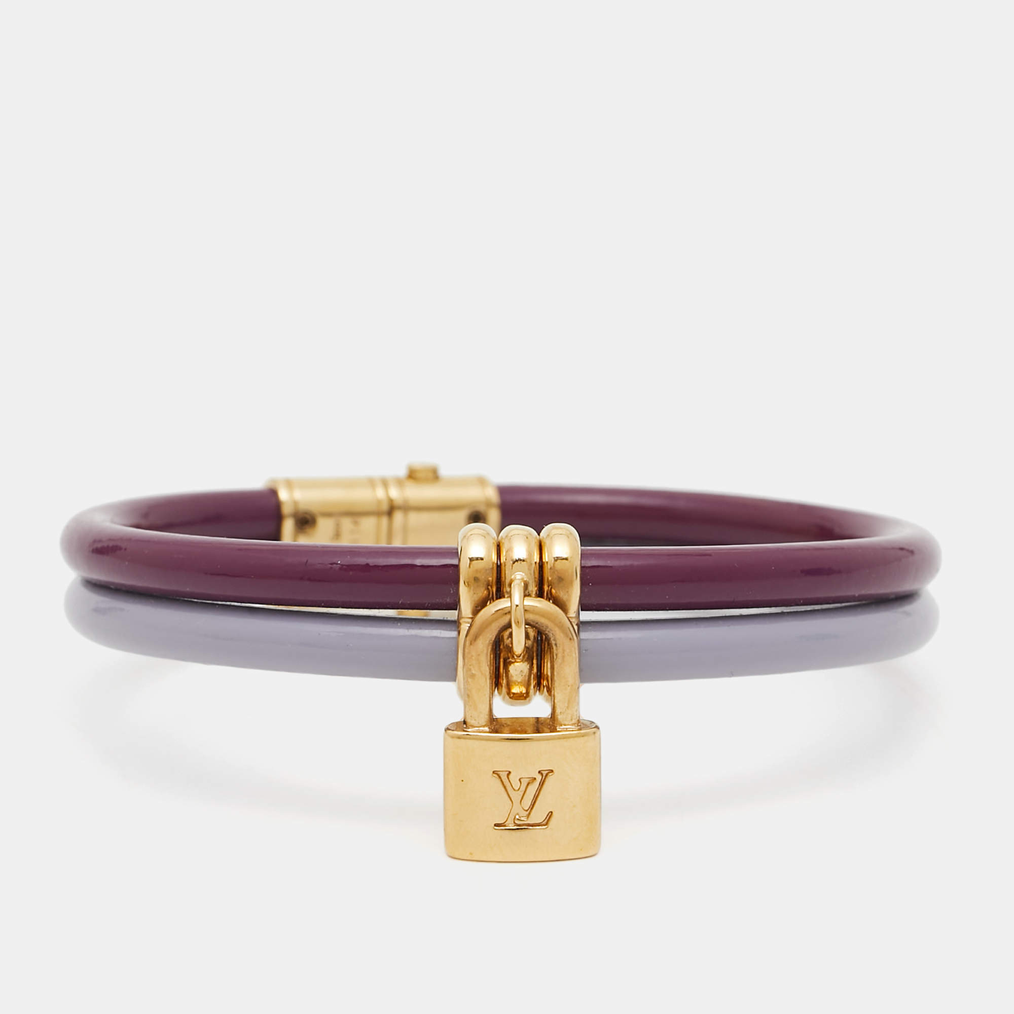 Pre Owned Louis Vuitton Keep It Twice Purple Leather Gold Tone Bracelet