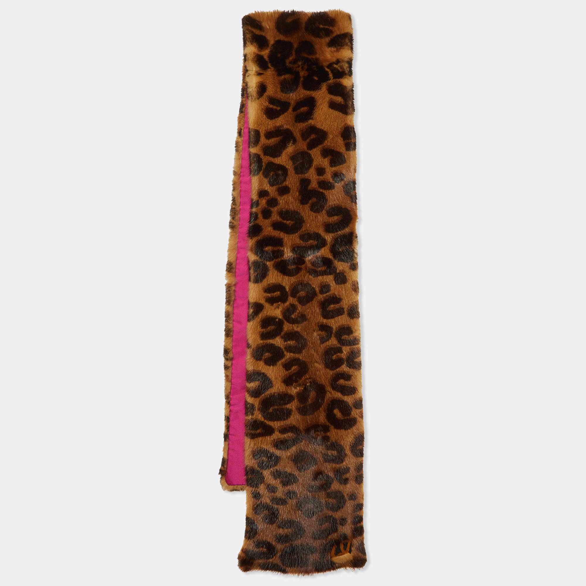 Louis Vuitton Brown Leopard Print Mink Fur Metal Logo Detail Stole 