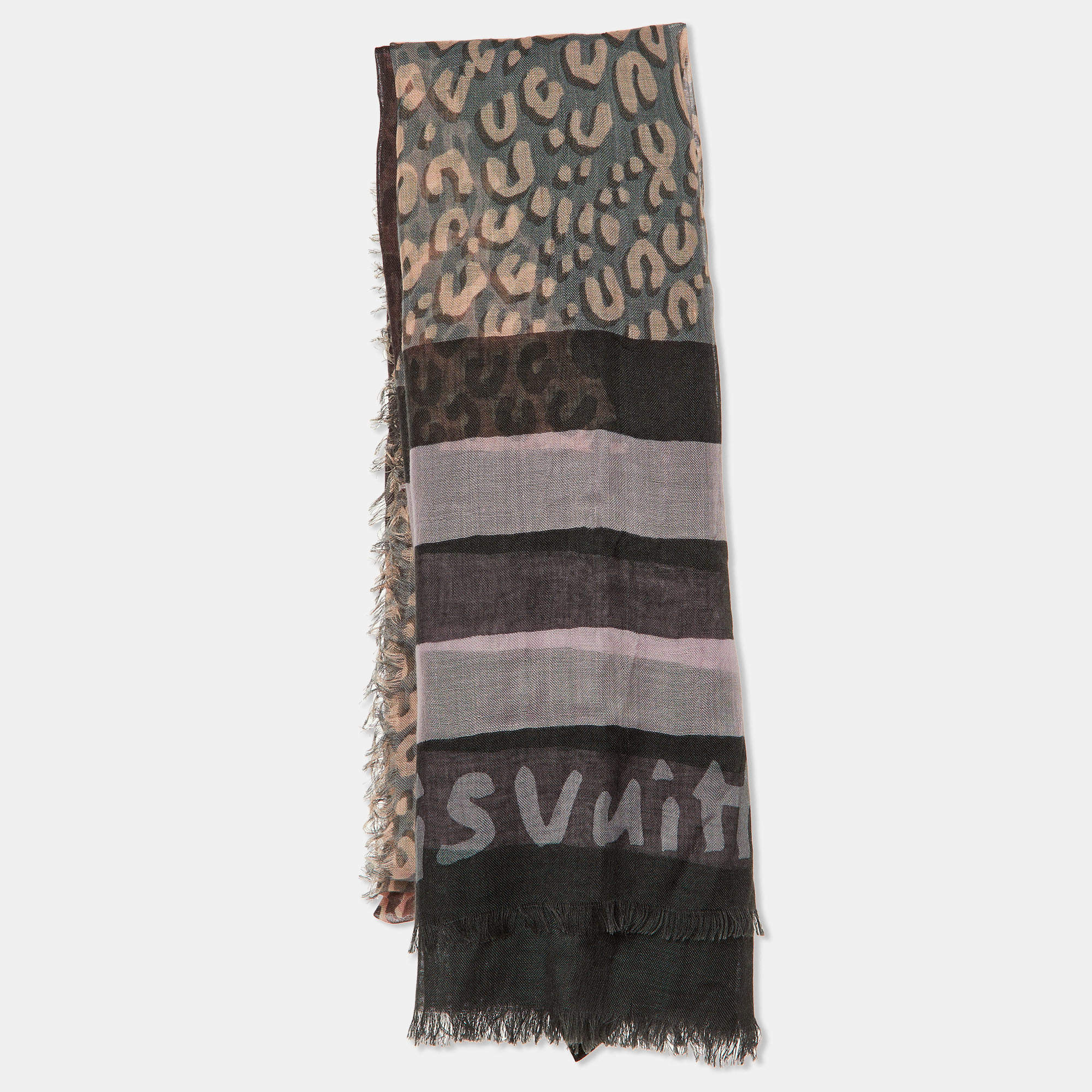 Louis Vuitton Purple Leopard Printed Cashmere & Silk Shawl