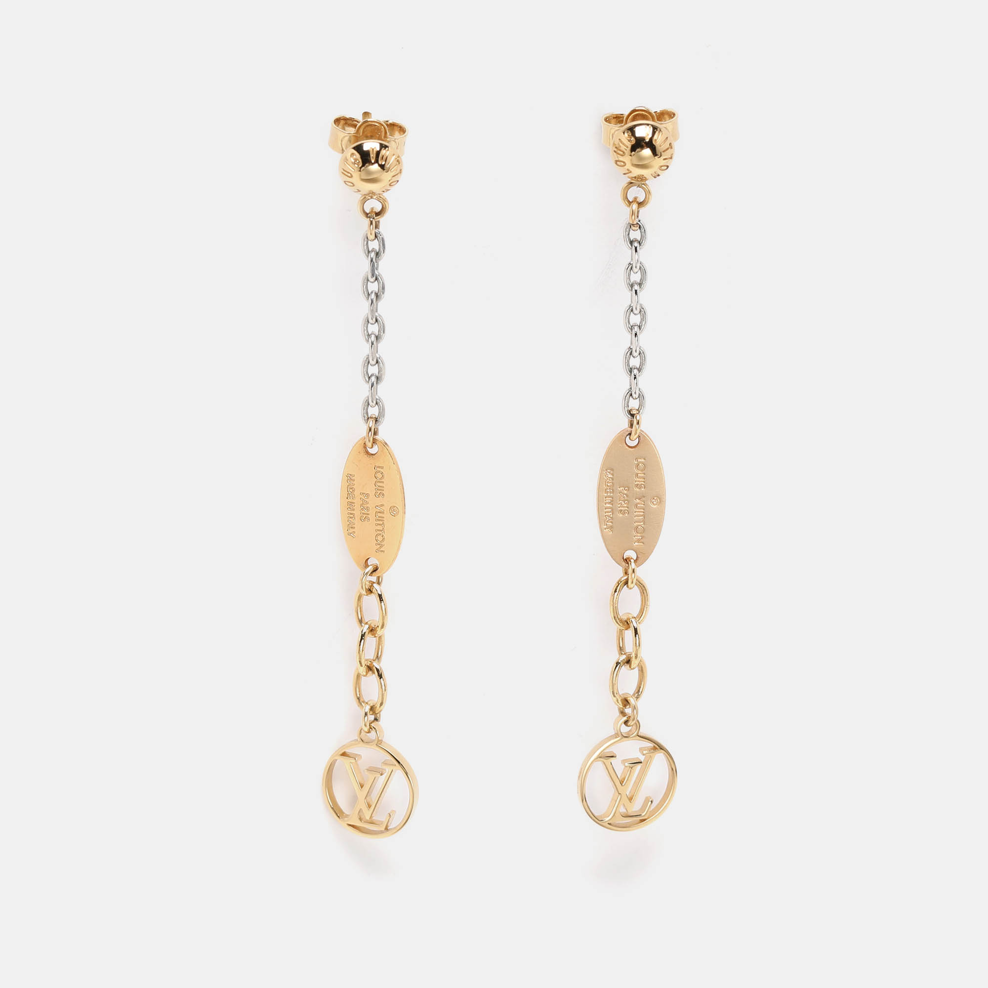 Louis Vuitton Gold/Silver Tone Logomania Drop Earrings