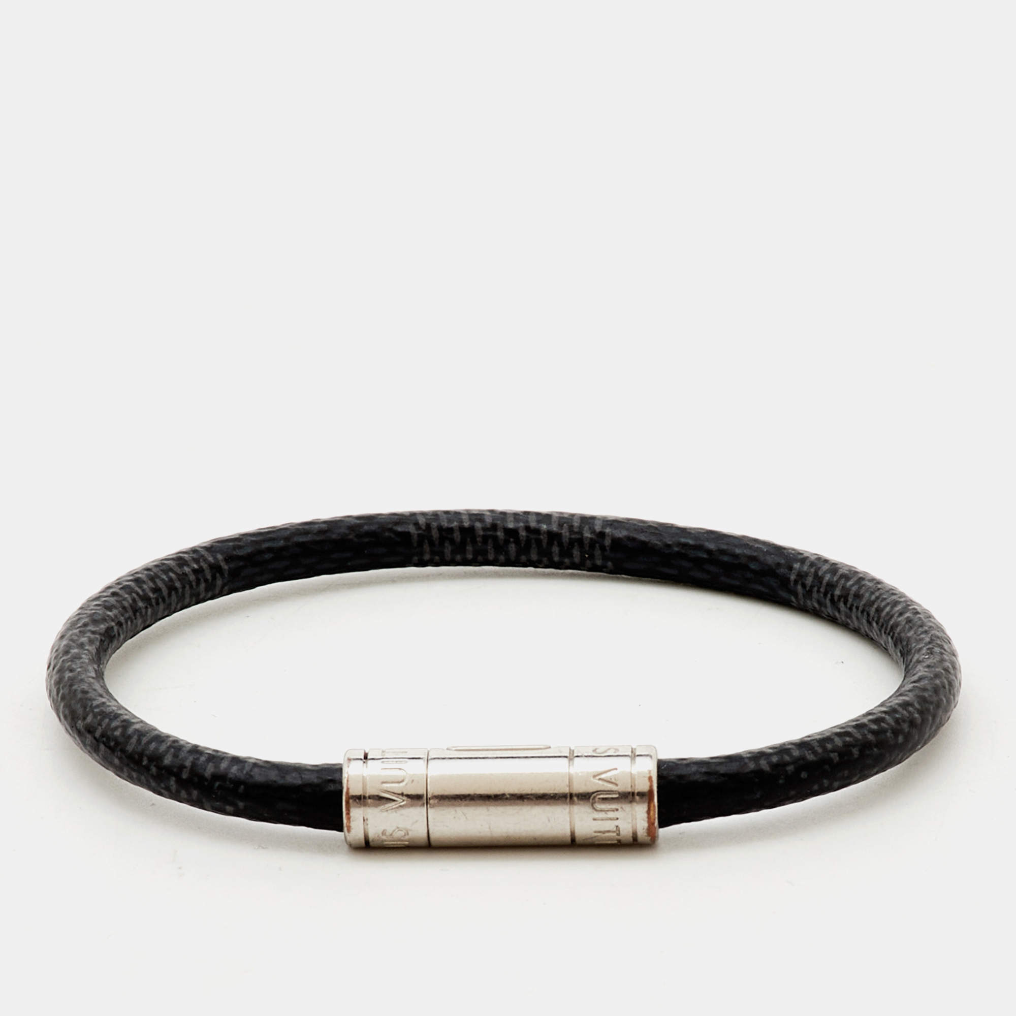 Louis Vuitton Keep It Graphite Canvas Silver Tone Bracelet