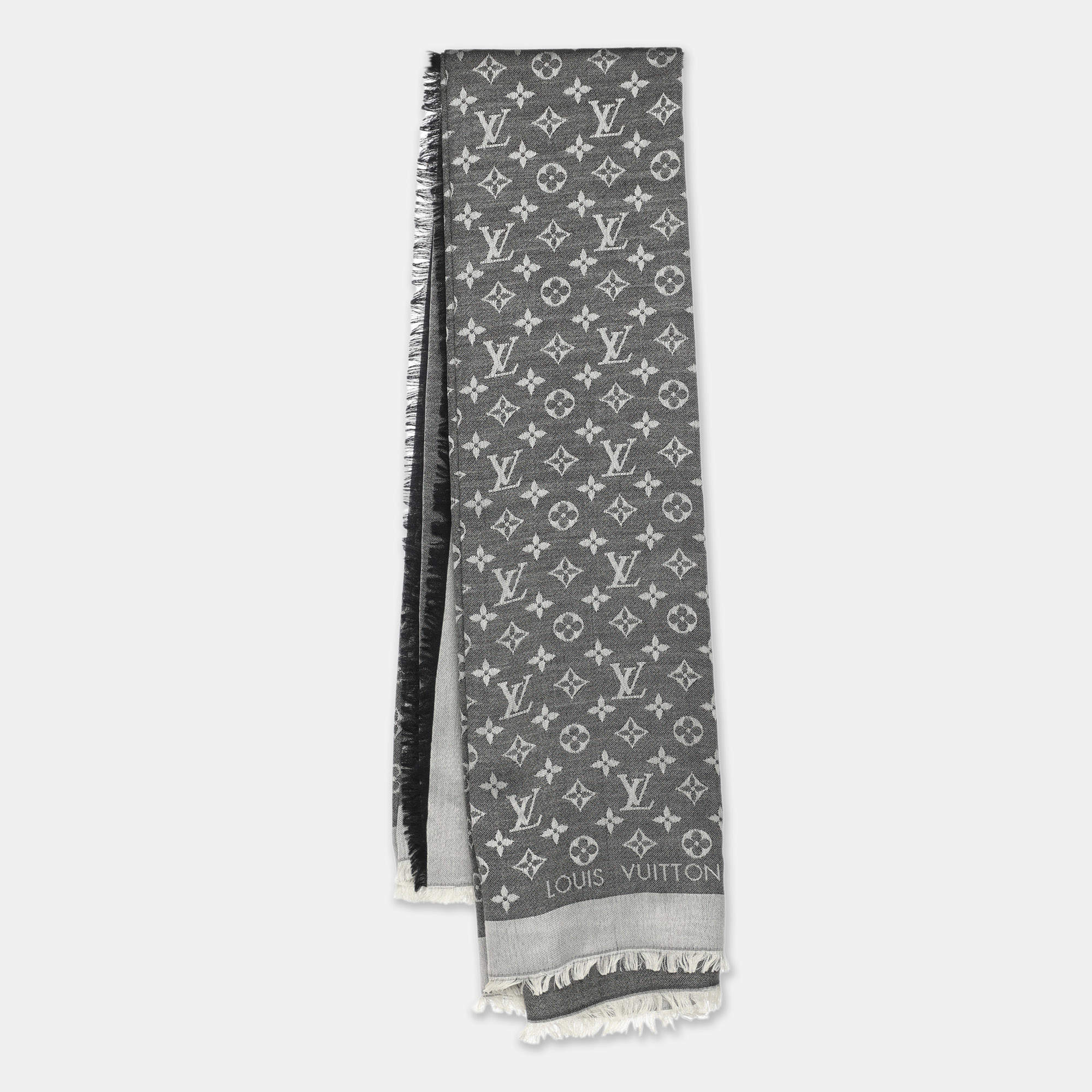 Louis Vuitton Grey/Black Monogram Wool/Silk Shine Shawl