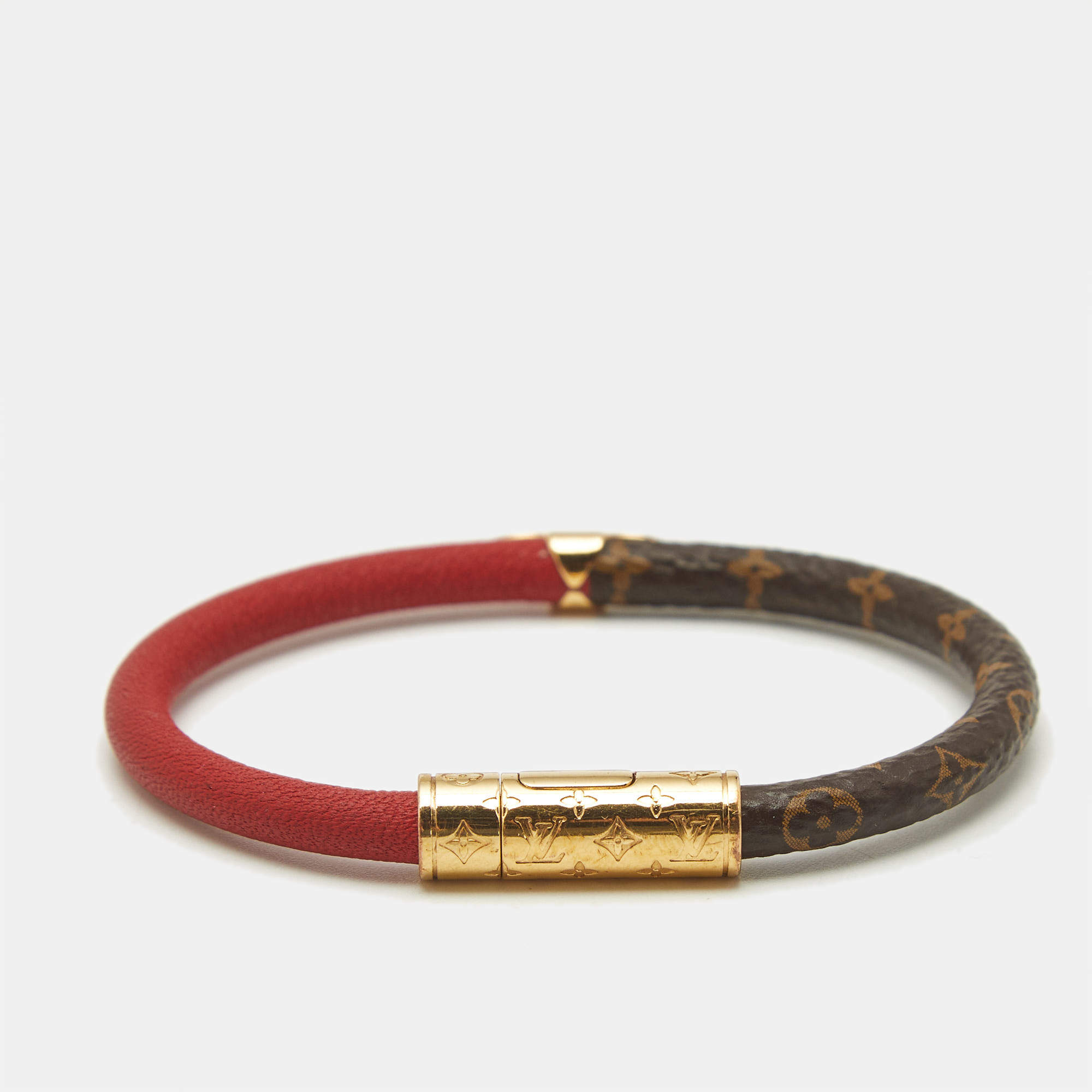 Louis Vuitton  Daily Confidential Bracelet Canvas Leather Gold Tone Bracelet