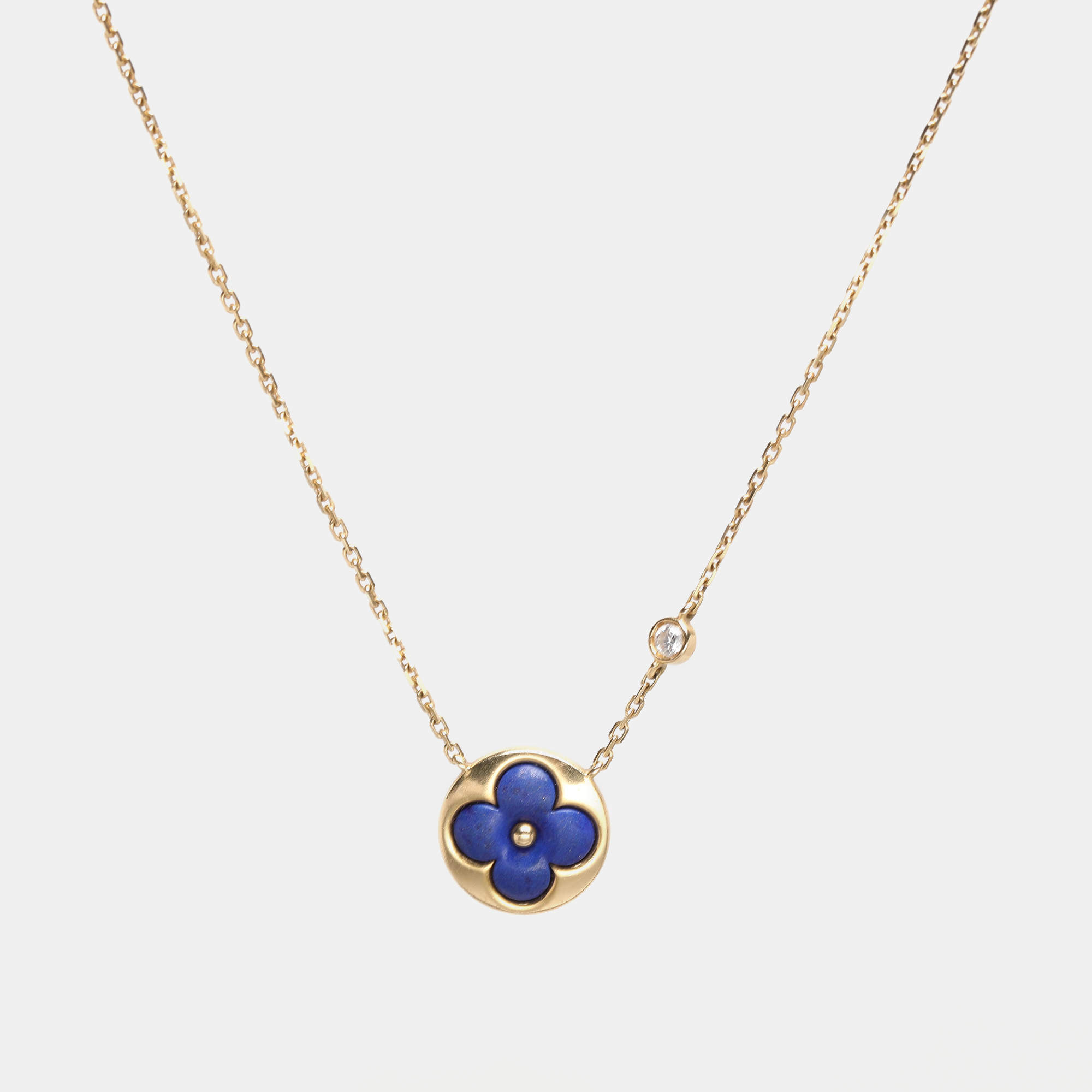 Louis Vuitton 18K Yellow Gold Diamond Lapis Lazuli Color Blossom BB Sun Pendant Necklace