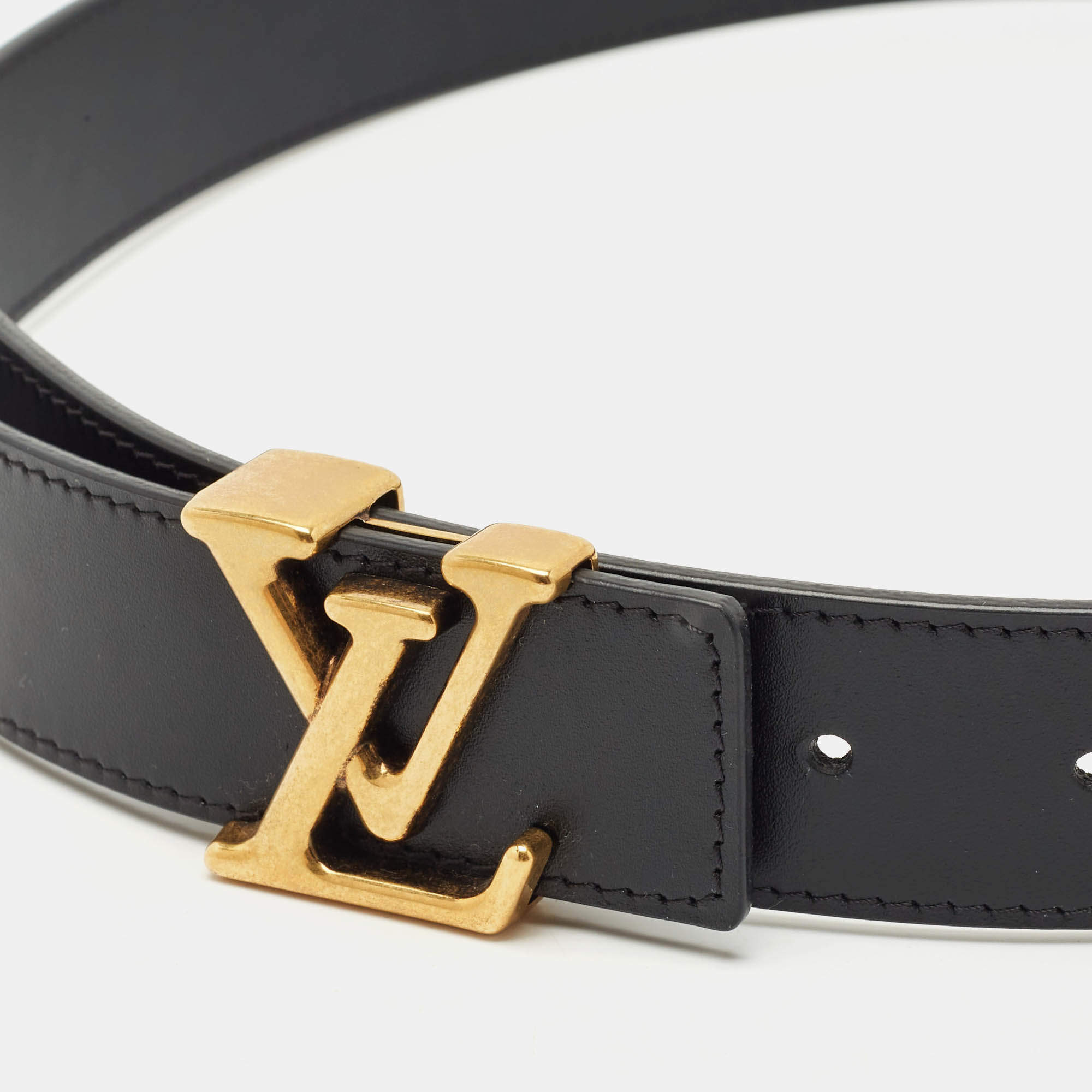 海外限定品◆関税無【LOUIS VUITTON】LV new wave leather belt Louis Vuitton Black Leather LV New Wave Belt 80 CM Louis