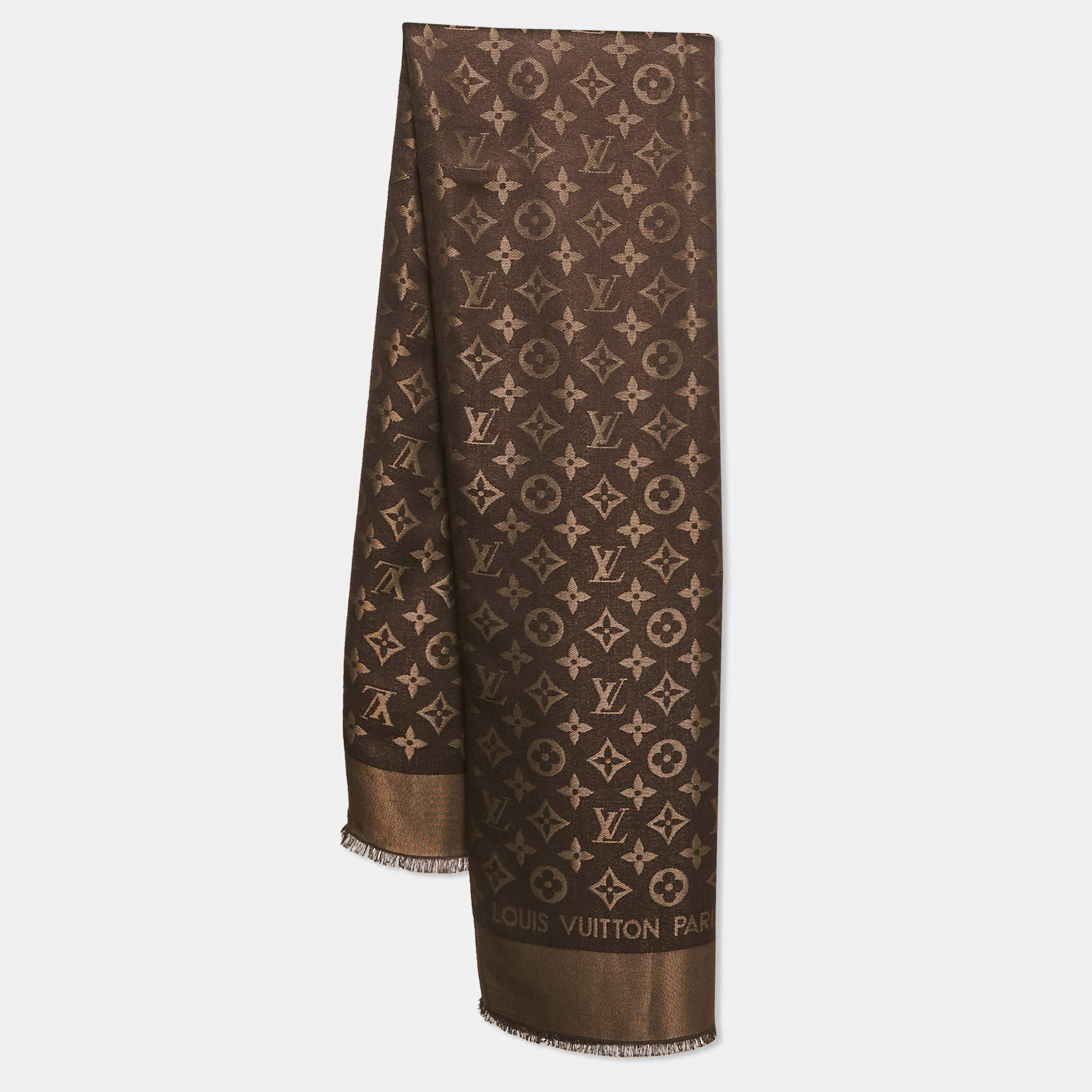 Louis Vuitton Brown Silk Blend  Monogram Shine Scarf 