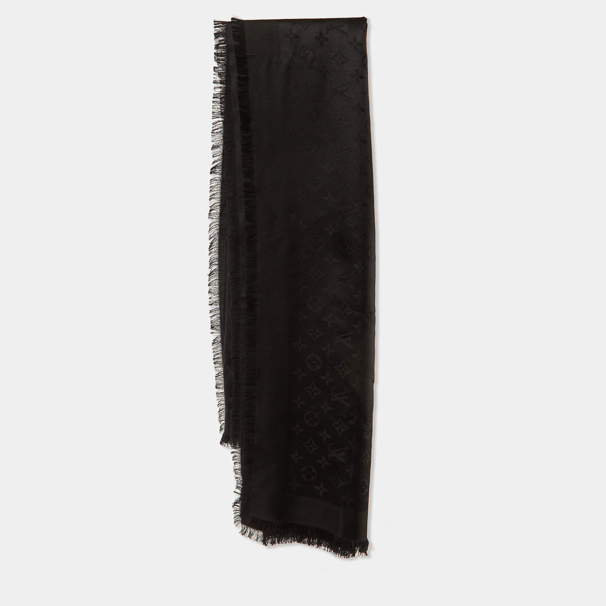 Louis Vuitton Black Silk & Wool Monogram Classique Shawl