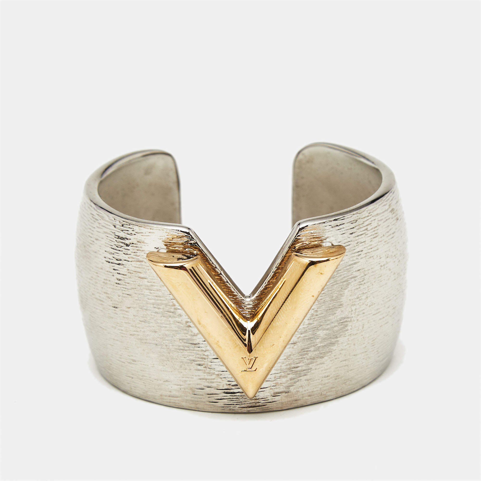 Louis Vuitton Textured Essential V Colorama Two Tone Open Cuff Bracelet S