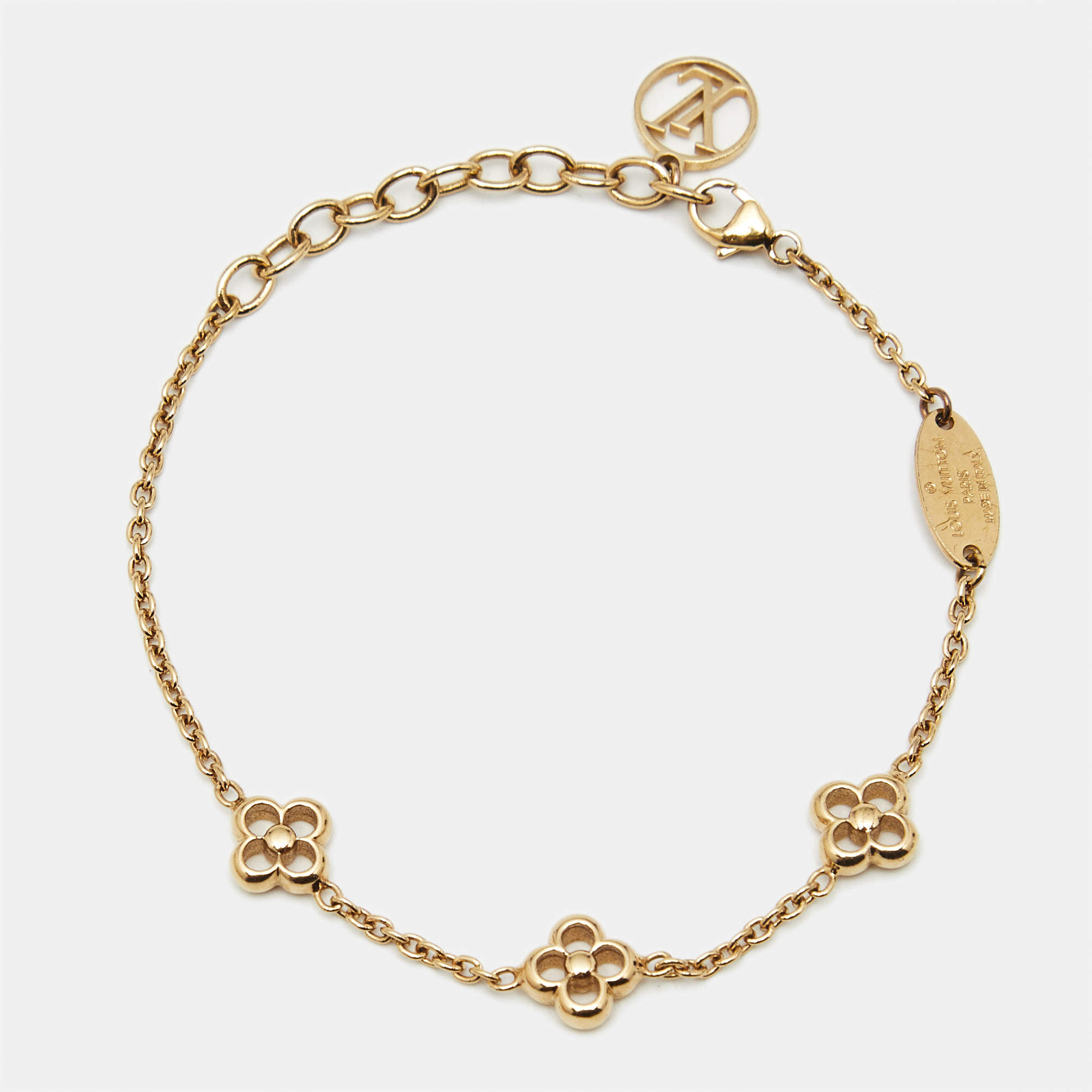 Pre Owned Louis Vuitton Flower Motif Gold Tone Station Bracelet