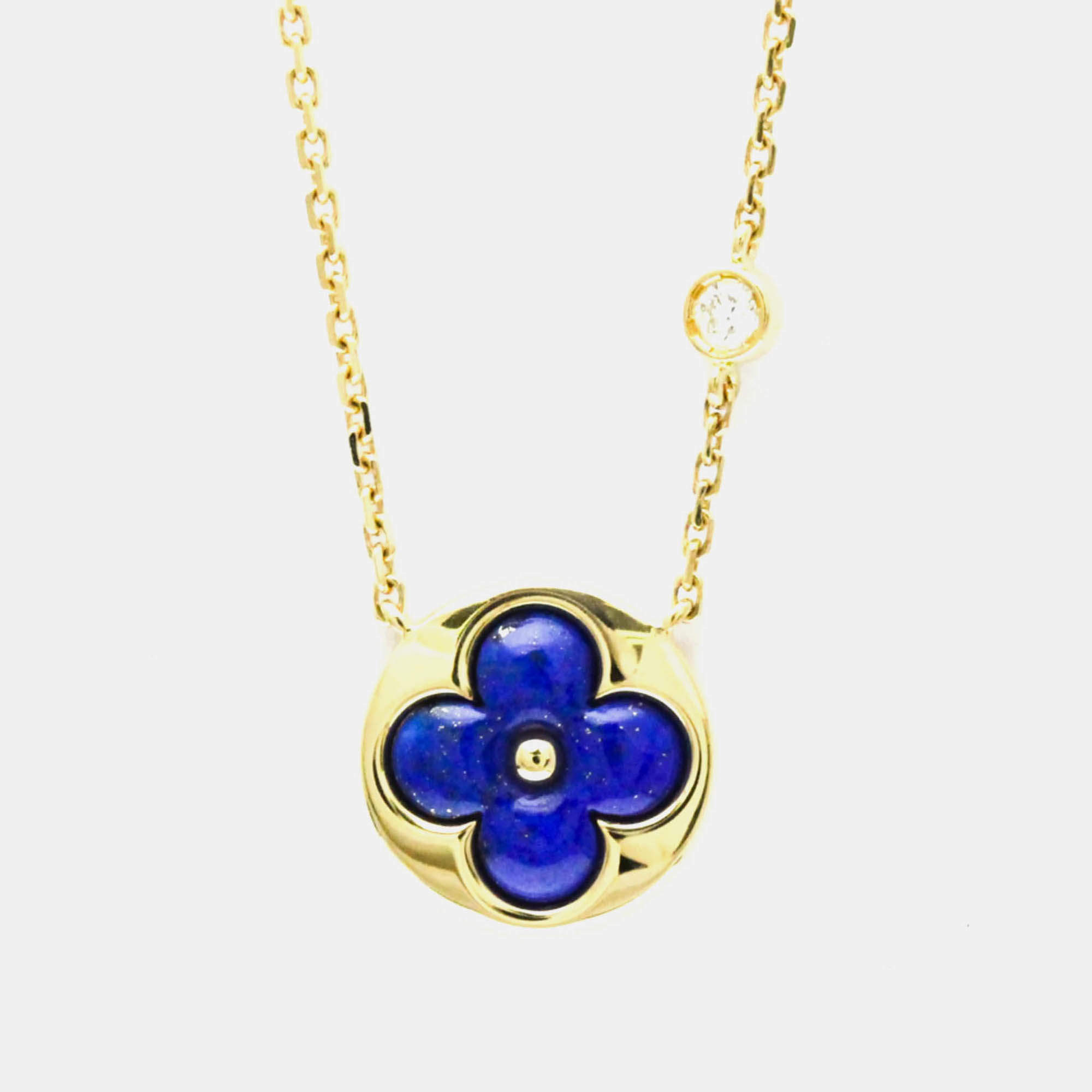 Pre Owned Louis Vuitton Sun Blossom BB Yellow Gold 18K DiamondLapis Lazuli  Pendant Necklace 