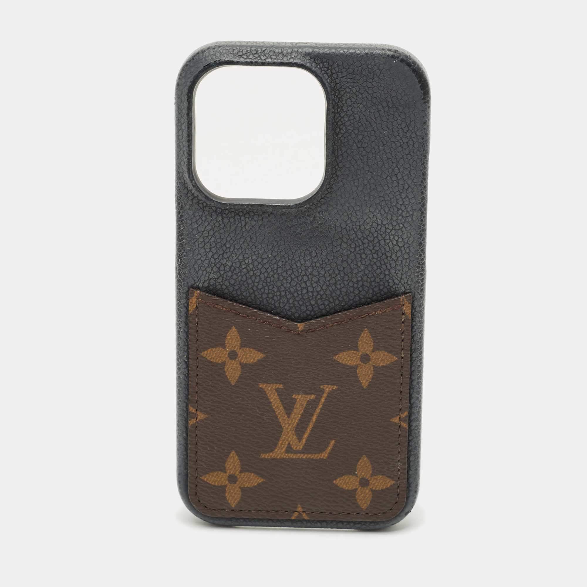 Pre Owned Louis Vuitton Black Leather and Monogram Canvas iPhone 12 Pro Cover