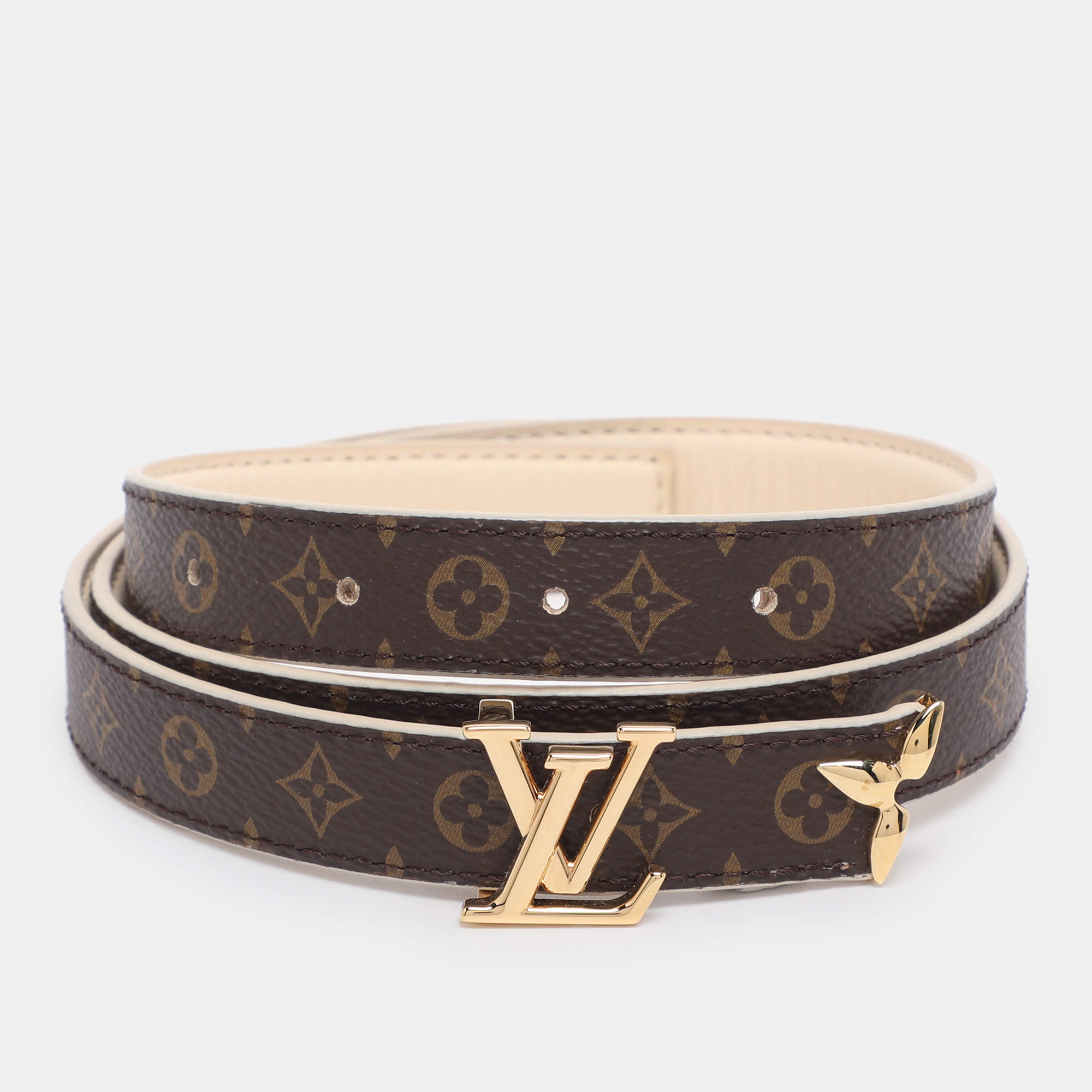 مملوكة مسبقًا حزام لويس فيتون قماش كانفاس وكريم جلد مونوغرام ريفيرسيبل أنيق إل في 75 سم