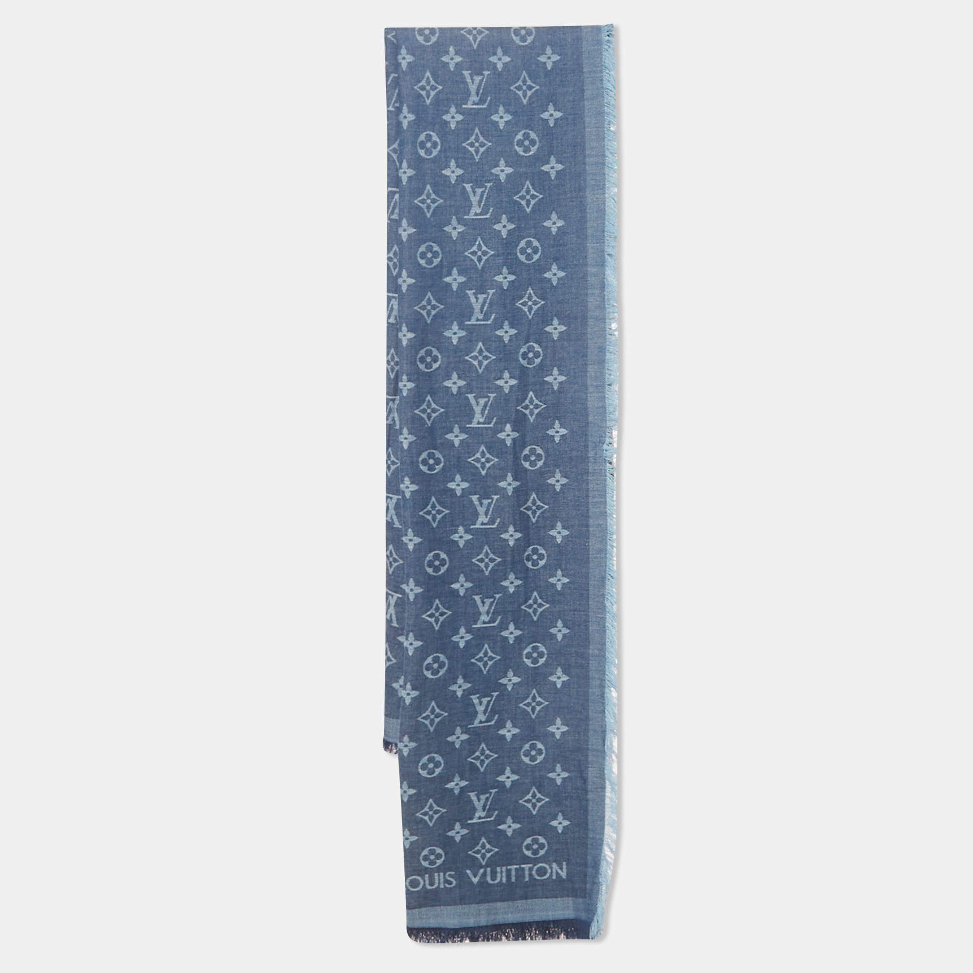 Pre Owned Louis Vuitton Blue Monogram Denim Scarf