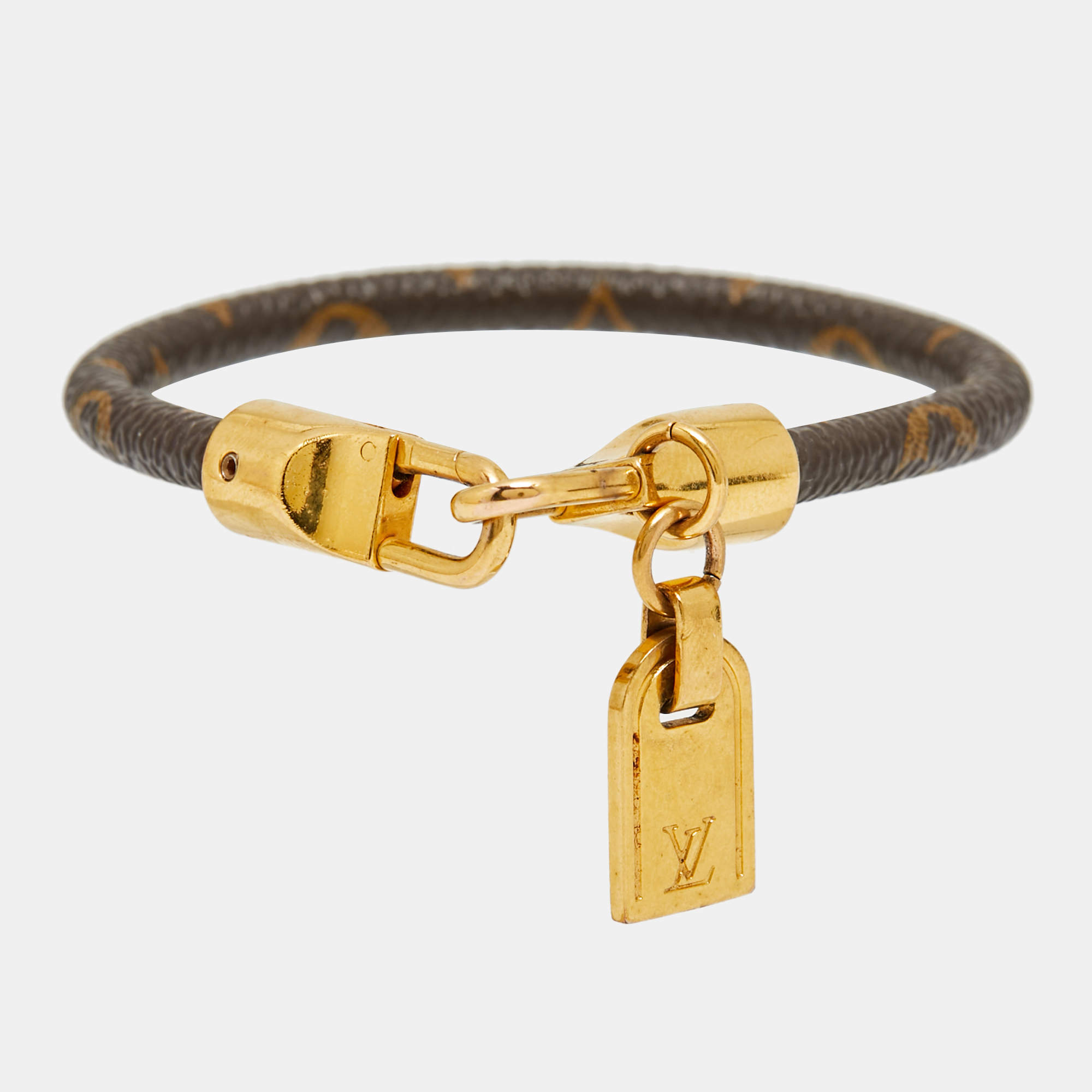 Pre Owned Louis Vuitton Monogram Luck It Brown Canvas Gold Tone Charm Bracelet