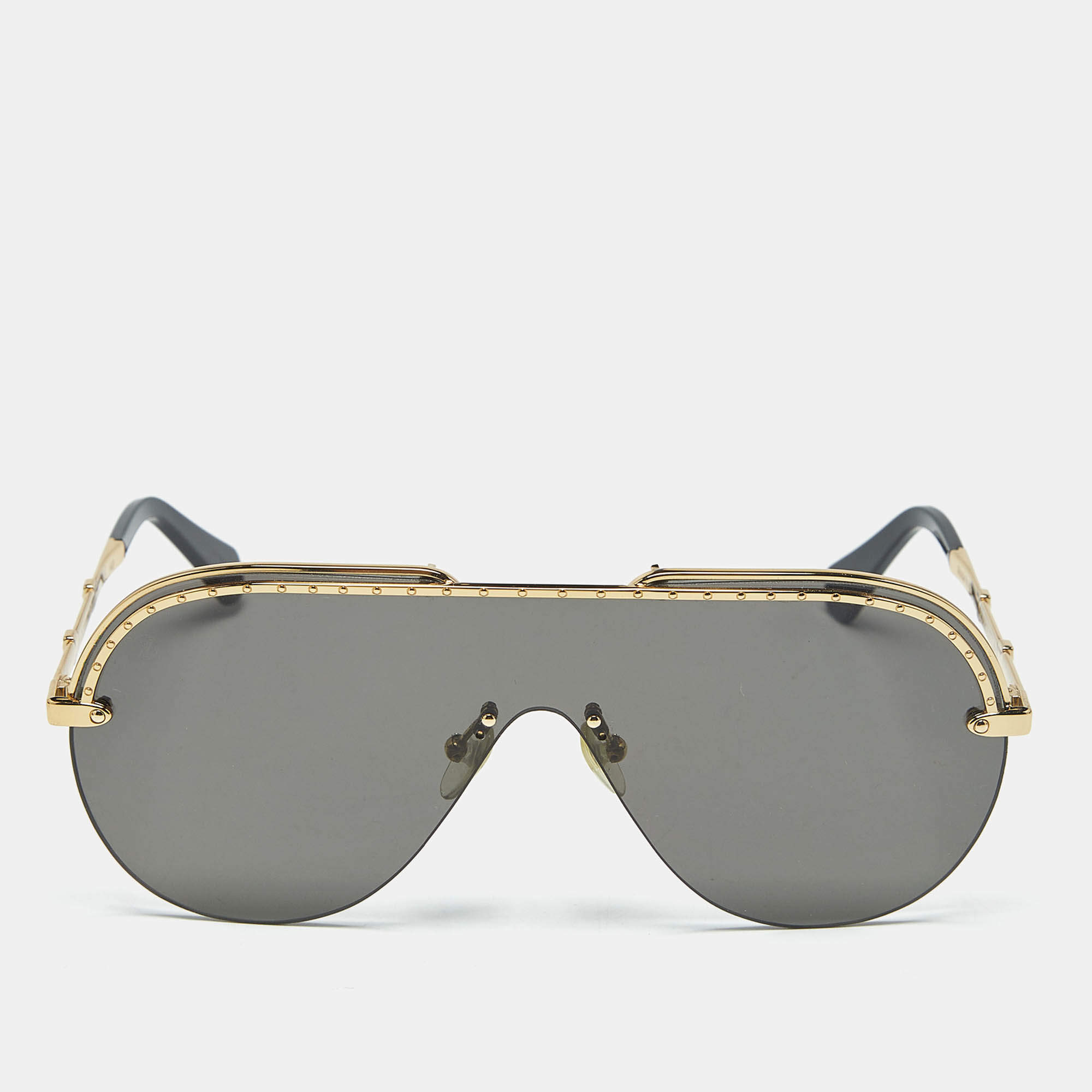 Pre Owned Louis Vuitton Black/Gold Tone Z1230W Gone Girl Shield Sunglasses