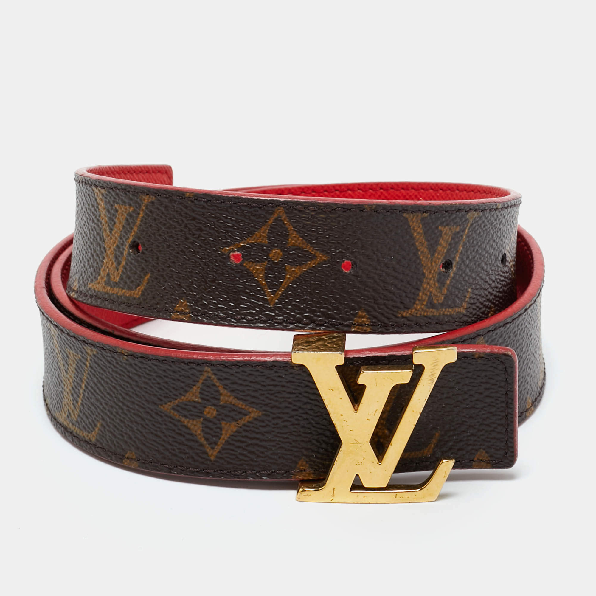 Pre Owned Louis Vuitton Red Monogram Canvas LV Initiales Belt 75CM