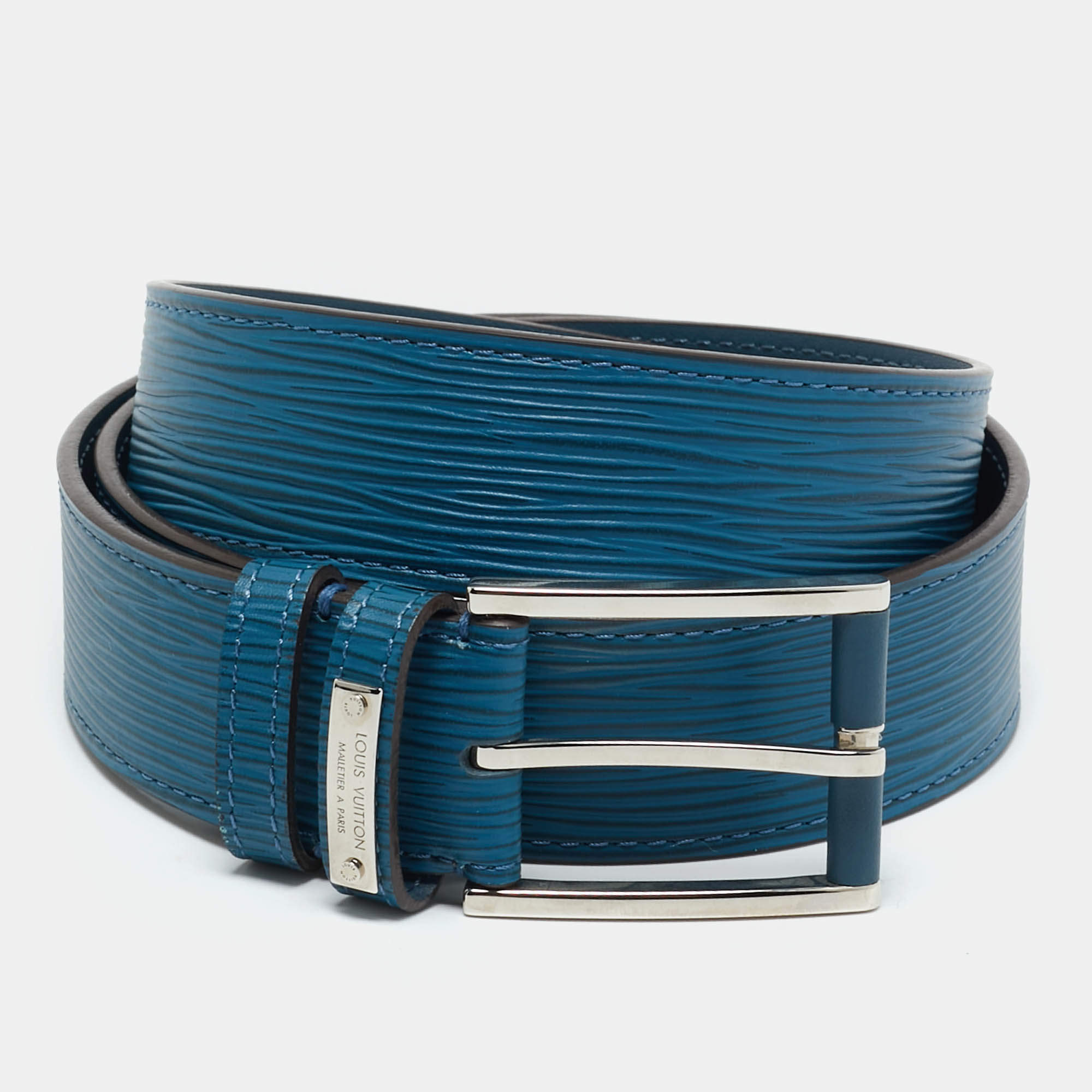 مملوكة مسبقًا حزام لوي فيتون إبّي سيان وحلد مع مشبك 95 سم