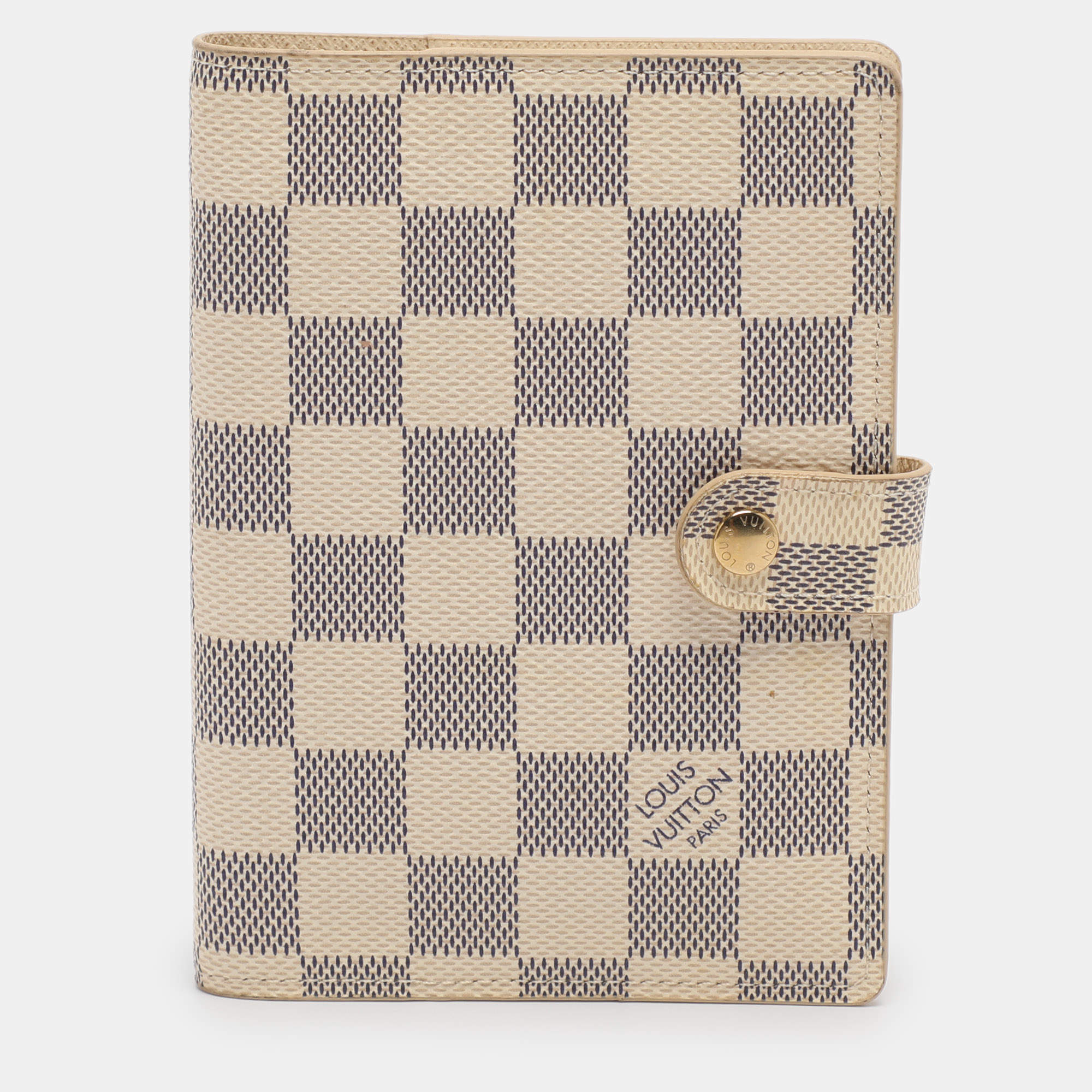 Pre Owned Louis Vuitton Damier Azur Canvas Customizable Small Ring Agenda Cover