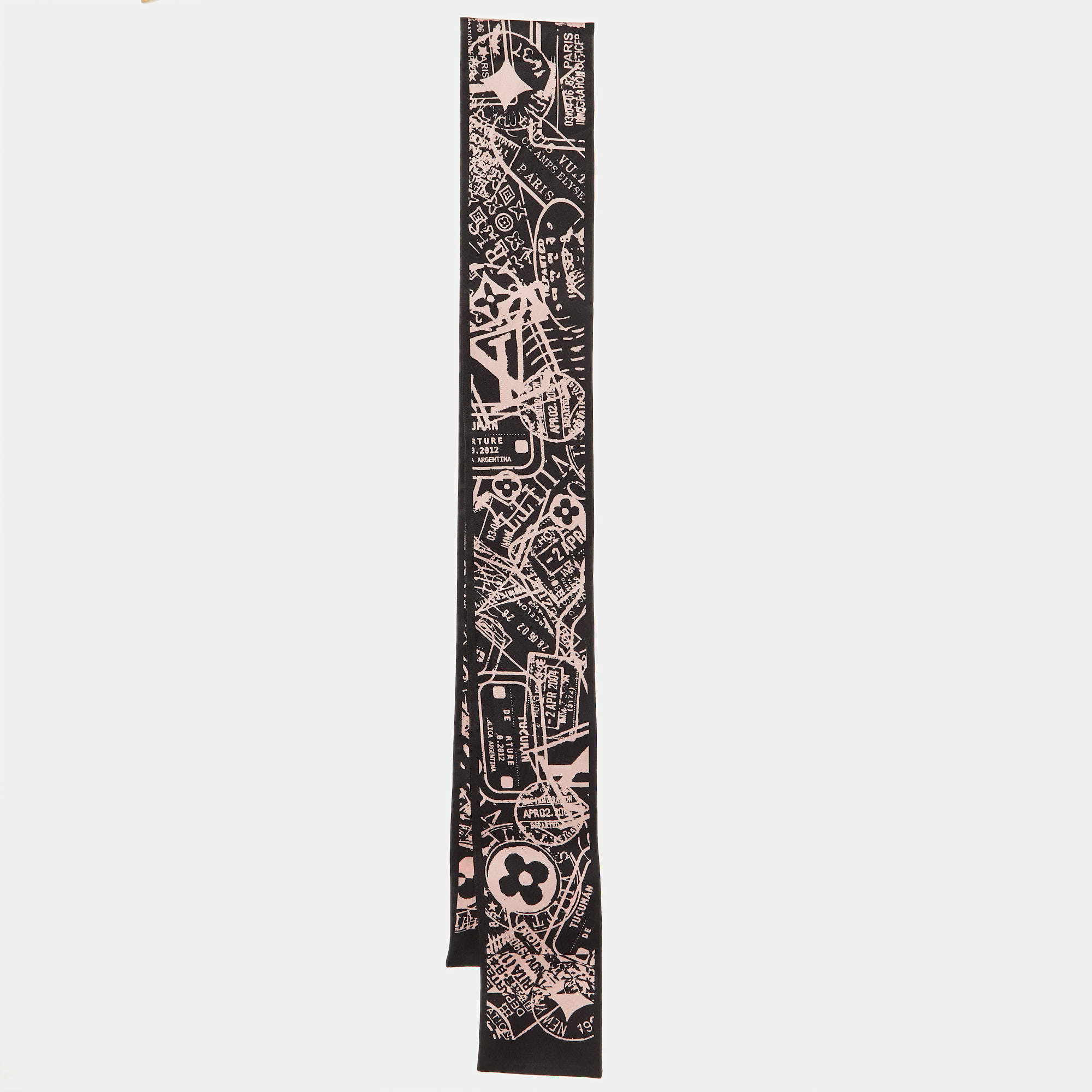 Pre Owned Louis Vuitton Black/Pink Boarding Silk Bandeau Scarf