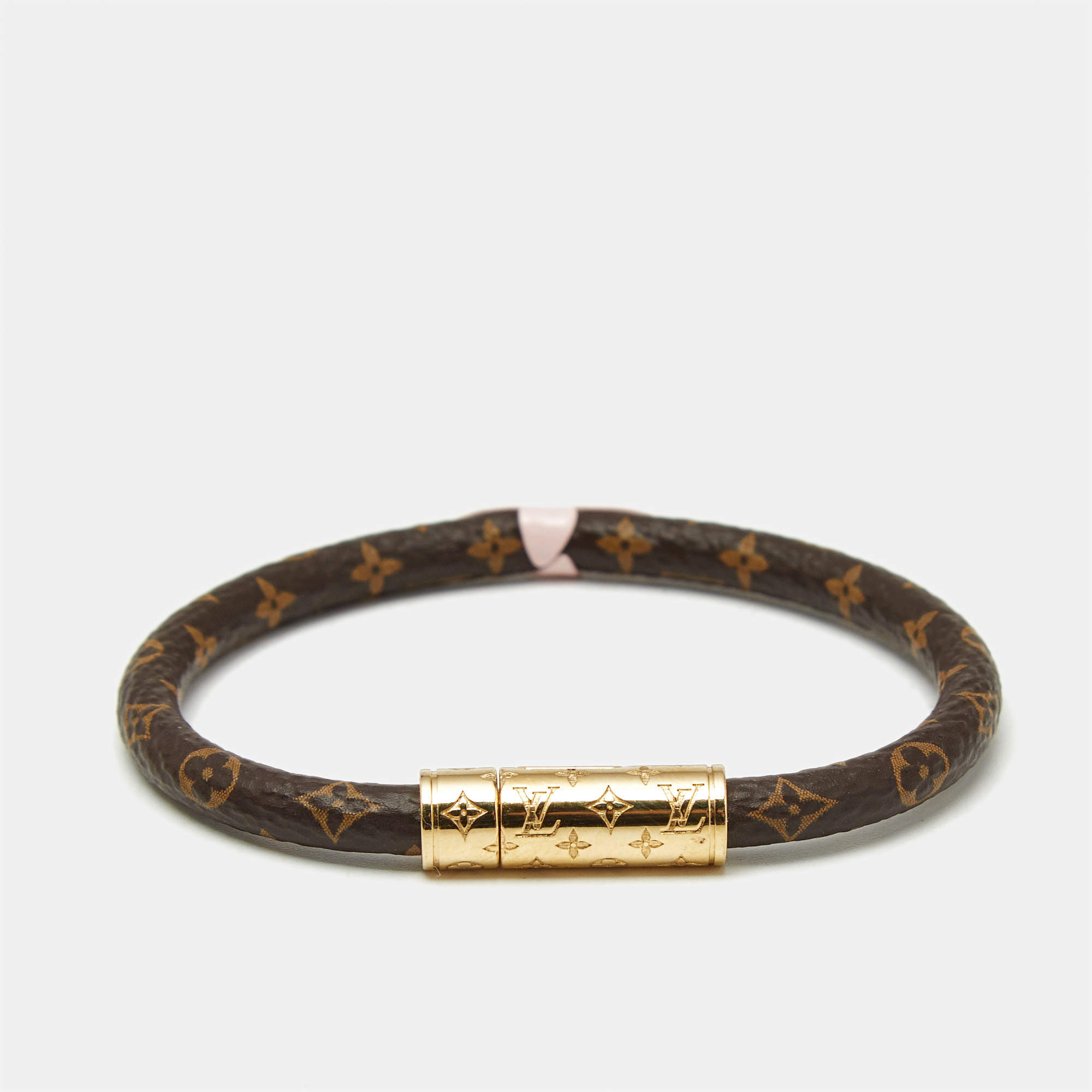 Pre Owned Louis Vuitton Daily Confidential Monogram Canvas Two Tone Metal Bracelet