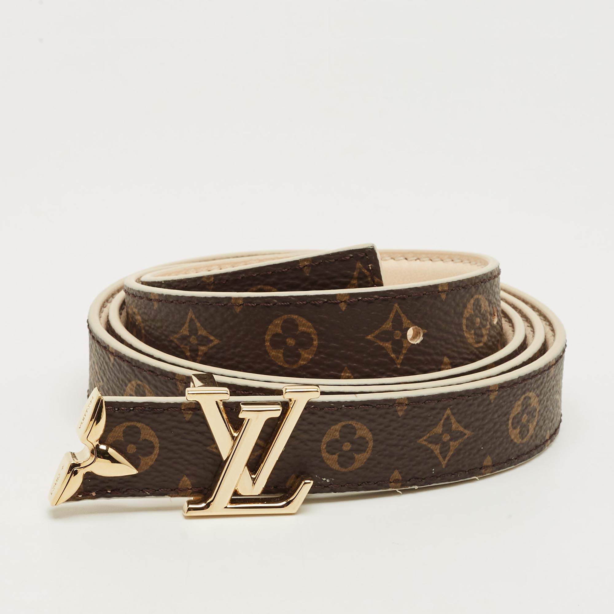 Pre Owned Louis Vuitton Cream Leather and Monogram Canvas Pretty LV Reversible Belt 85 CM
