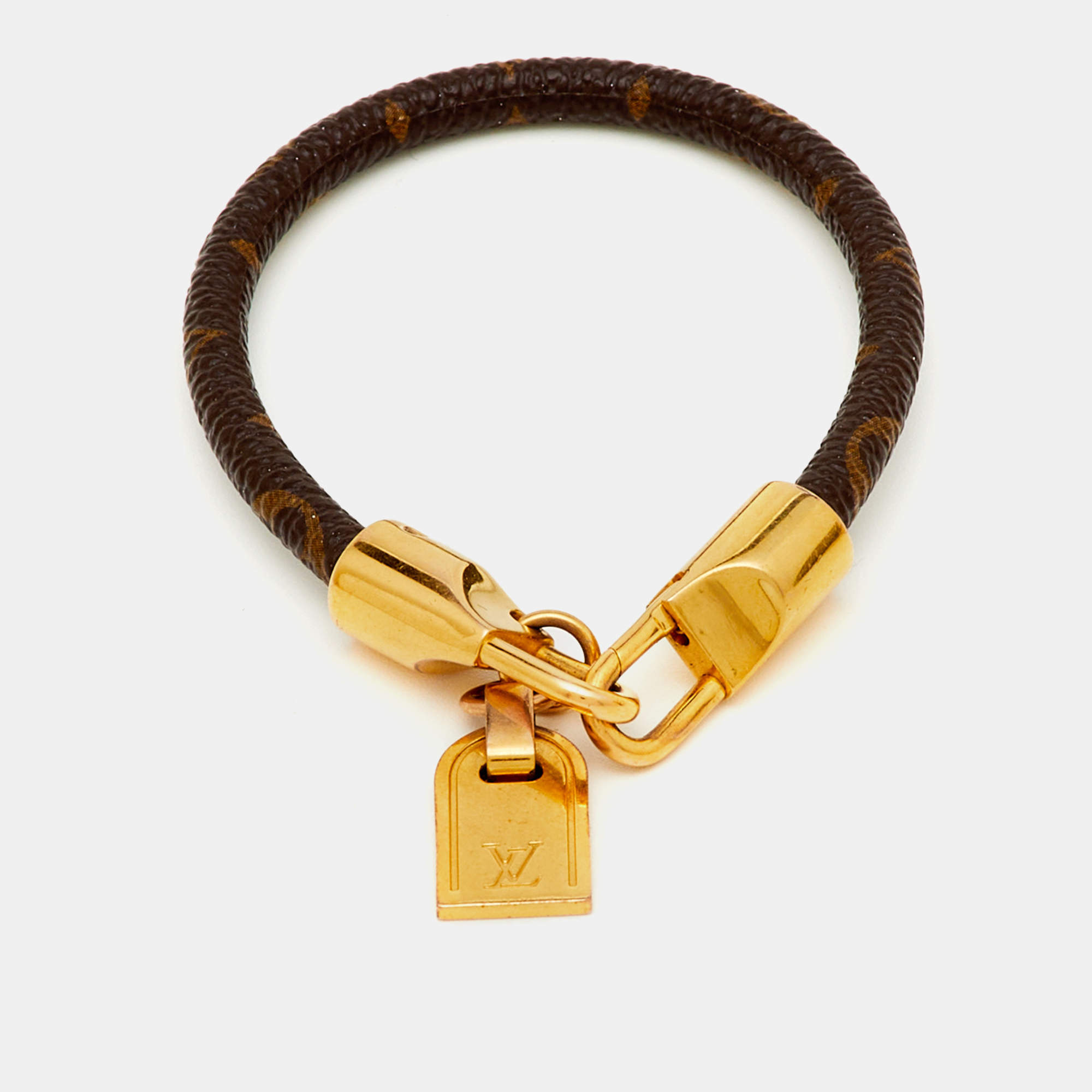 Pre Owned Louis Vuitton Monogram Luck It Brown Canvas Gold Tone Charm Bracelet