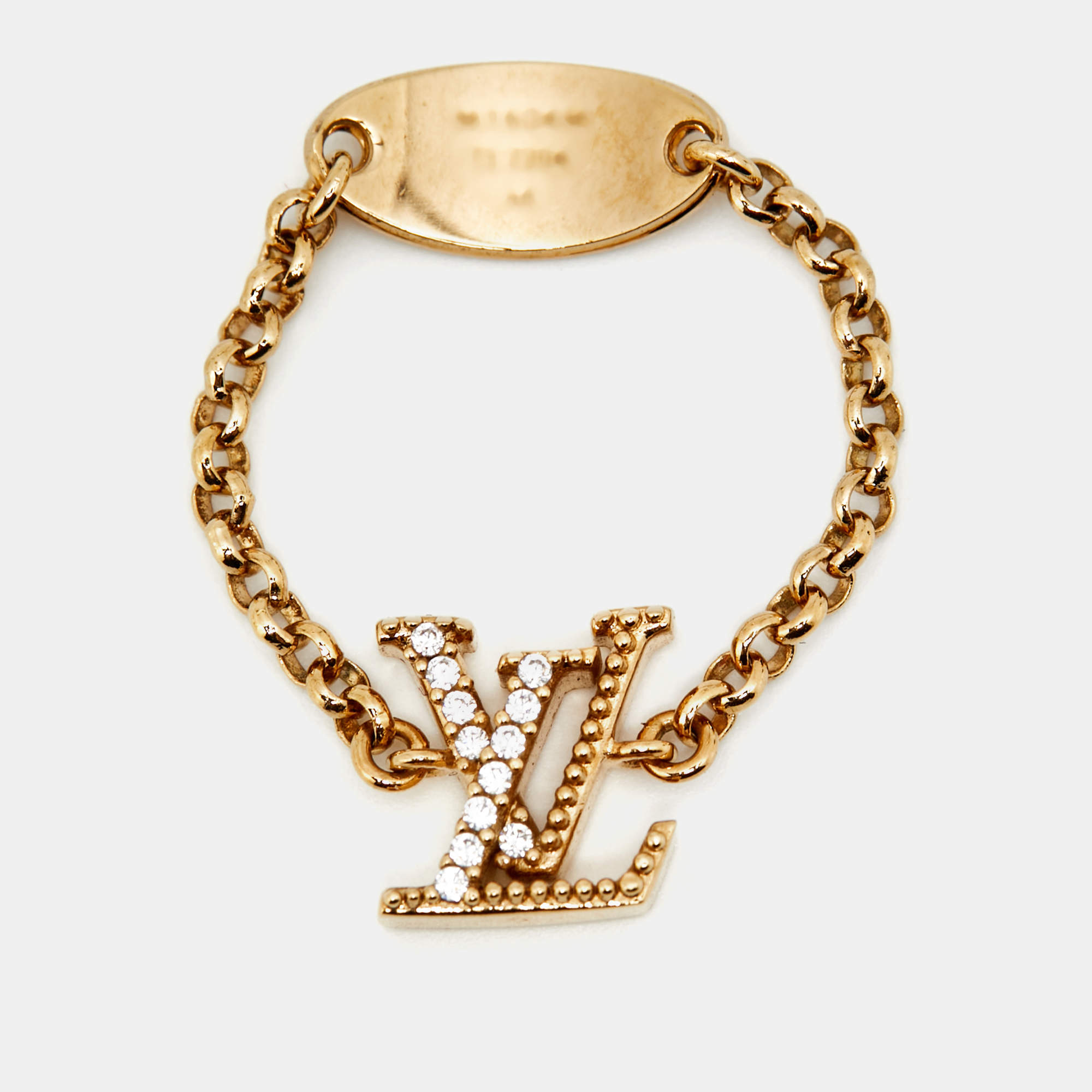Pre Owned Louis Vuitton Lady LV Crystals Gold Tone Ring Size 63
