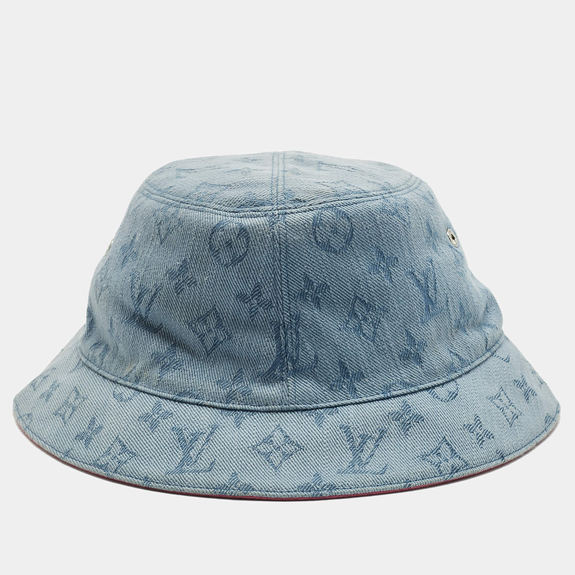 Pre Owned Louis Vuitton Blue/Pink Monogram Cotton Bucket Hat Size 58