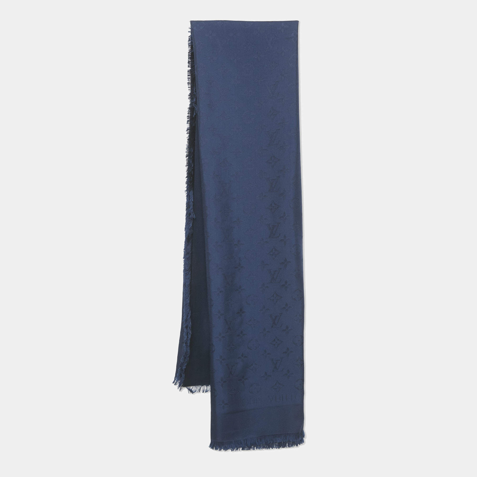 Pre Owned Louis Vuitton Night Blue Monogram Silk Shawl