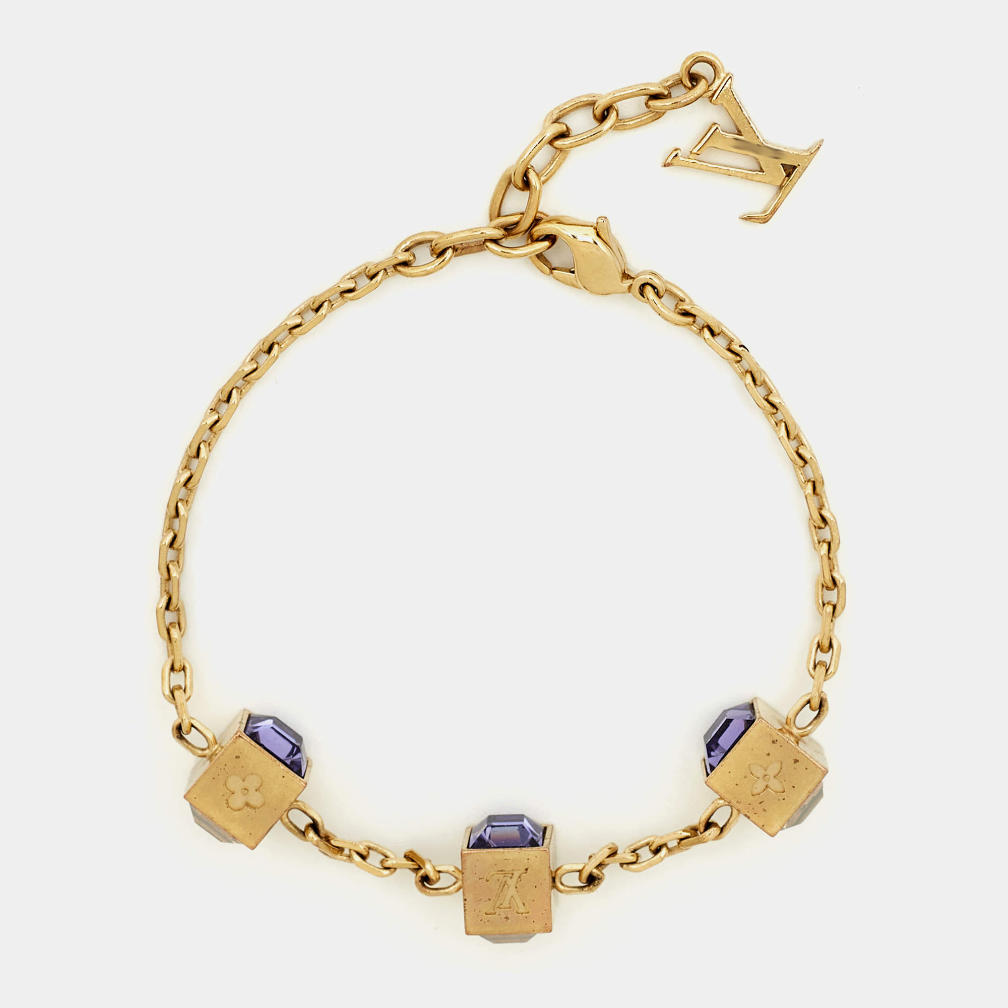 Pre Owned Louis Vuitton Gamble Crystal Gold Tone Bracelet