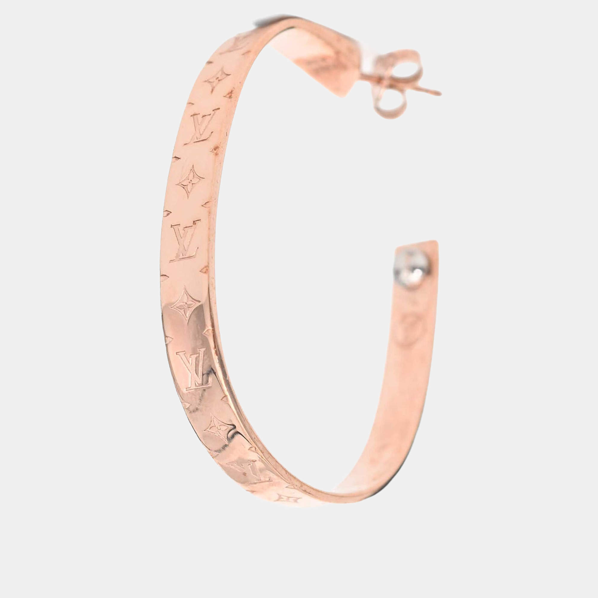 Pre Owned Louis Vuitton Brass Gold Plated Nanogram Hoop Earrings