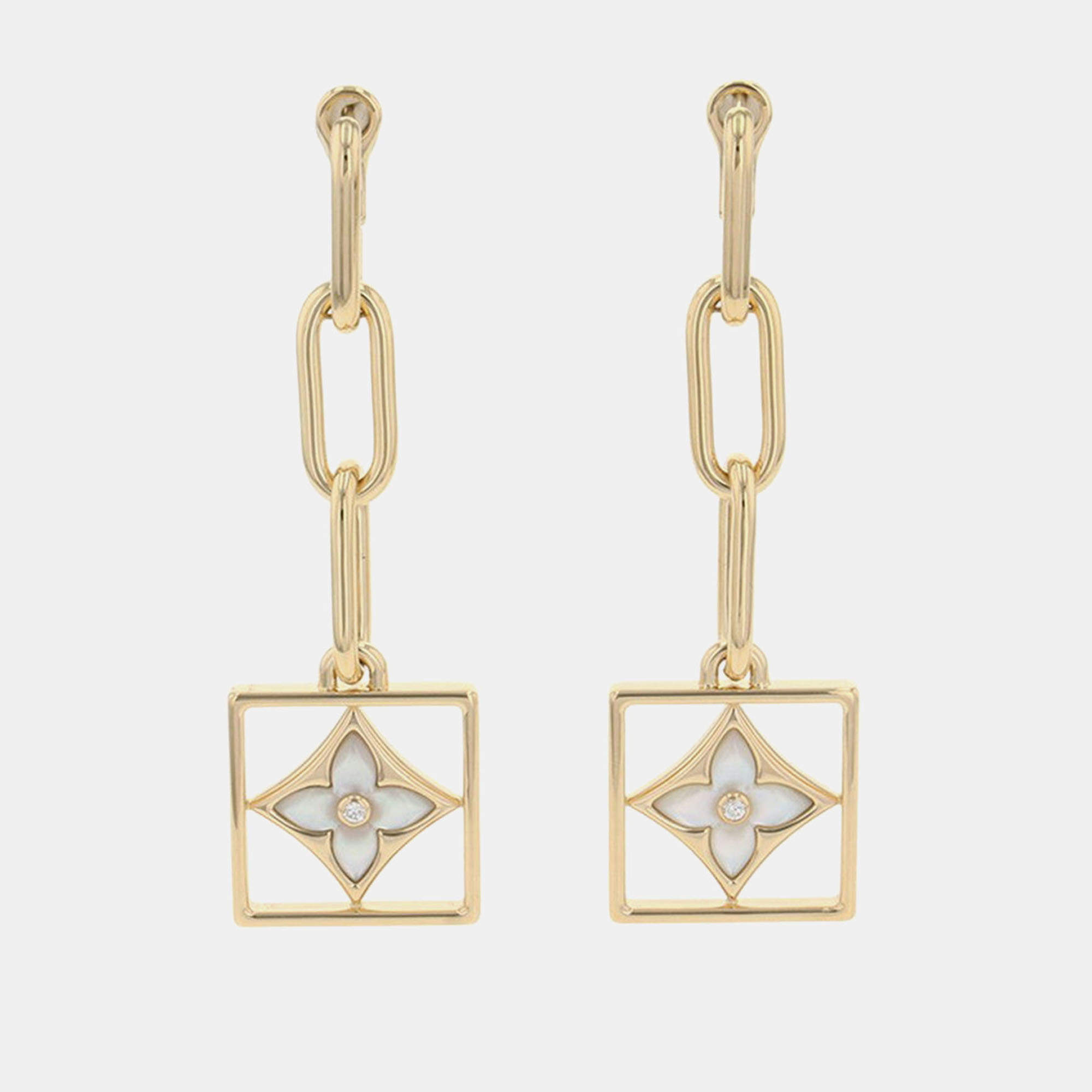 مملوكة مسبقًا Louis Vuitton Boucles D'Oreilles B Blossom Shell Diamond Earrings 18K Yellow Gold